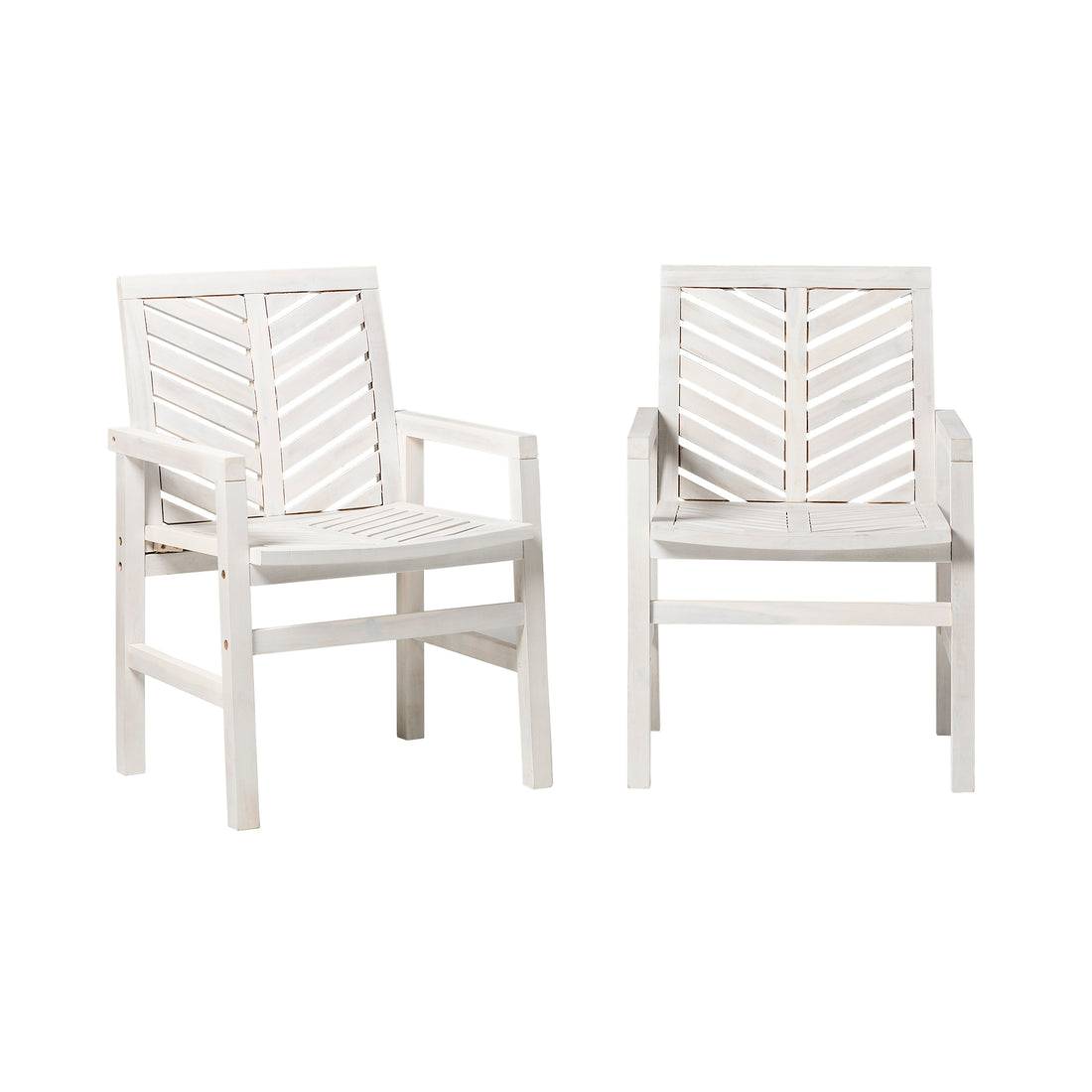 Modern Chevron Patio Chairs, Set Of 2 White Wash White Washed Acacia Wood