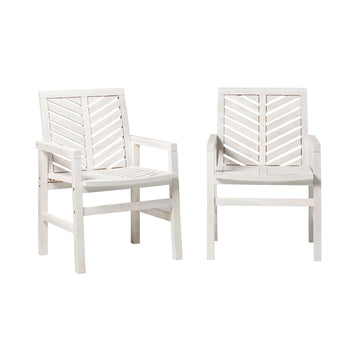 Modern Chevron Patio Chairs, Set Of 2 White Wash White Washed Acacia Wood