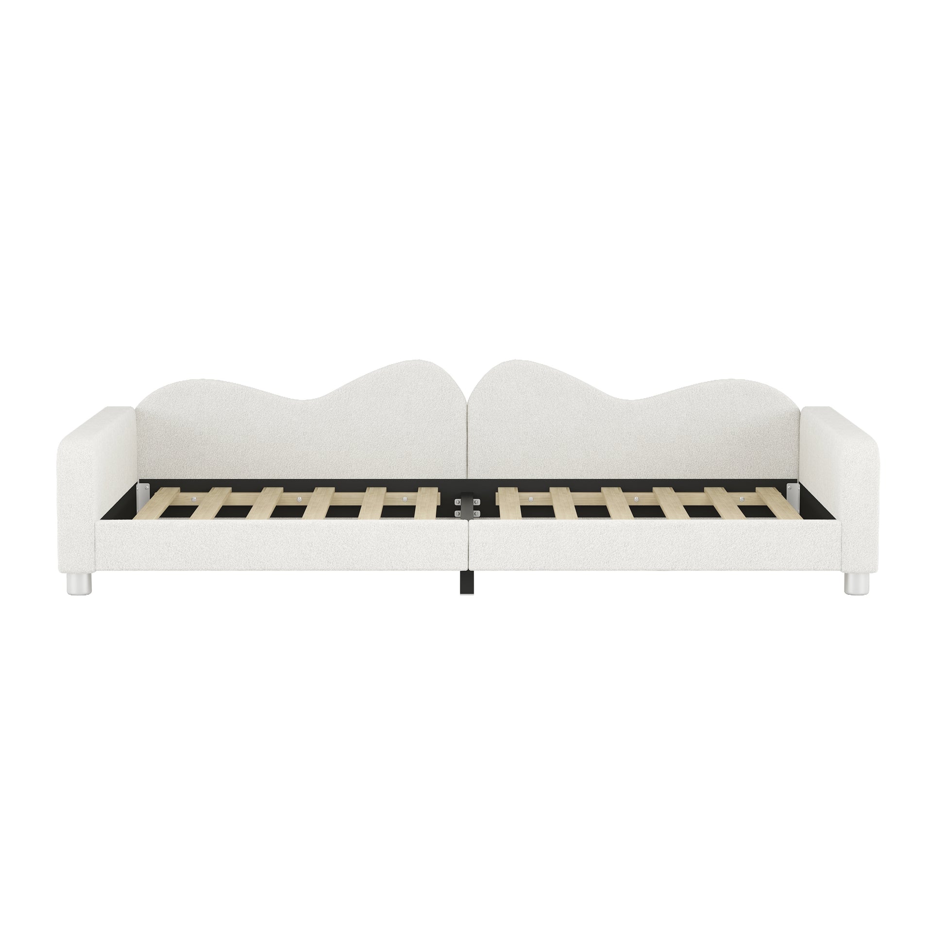 Twin Size Upholstered Daybed, Sherpa Fabric Sofabed With Cloud Shaped Backrest, No Box Spring Needed, White Twin White Wood Fabric