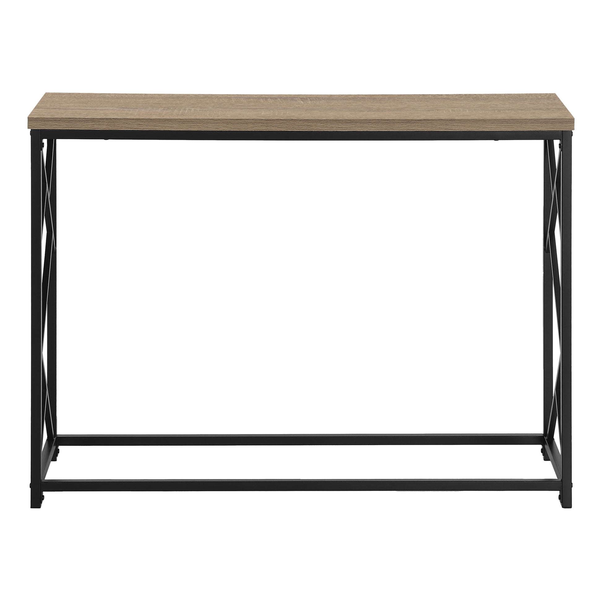 Accent Table, Console, Entryway, Narrow, Sofa, Living Room, Bedroom, Brown Laminate, Black Metal, Contemporary, Modern Taupe Metal