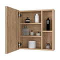 Lincoln Mirrored Medicine Cabinet, Five Interior Shelves Beige 5 Bathroom Wall Mounted Modern Mdf Engineered Wood