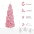 Homcom 7' Tall Unlit Slim Douglas Fir Artificial Christmas Tree With 818 Realistic Branch Tips, Pink Pink Plastic