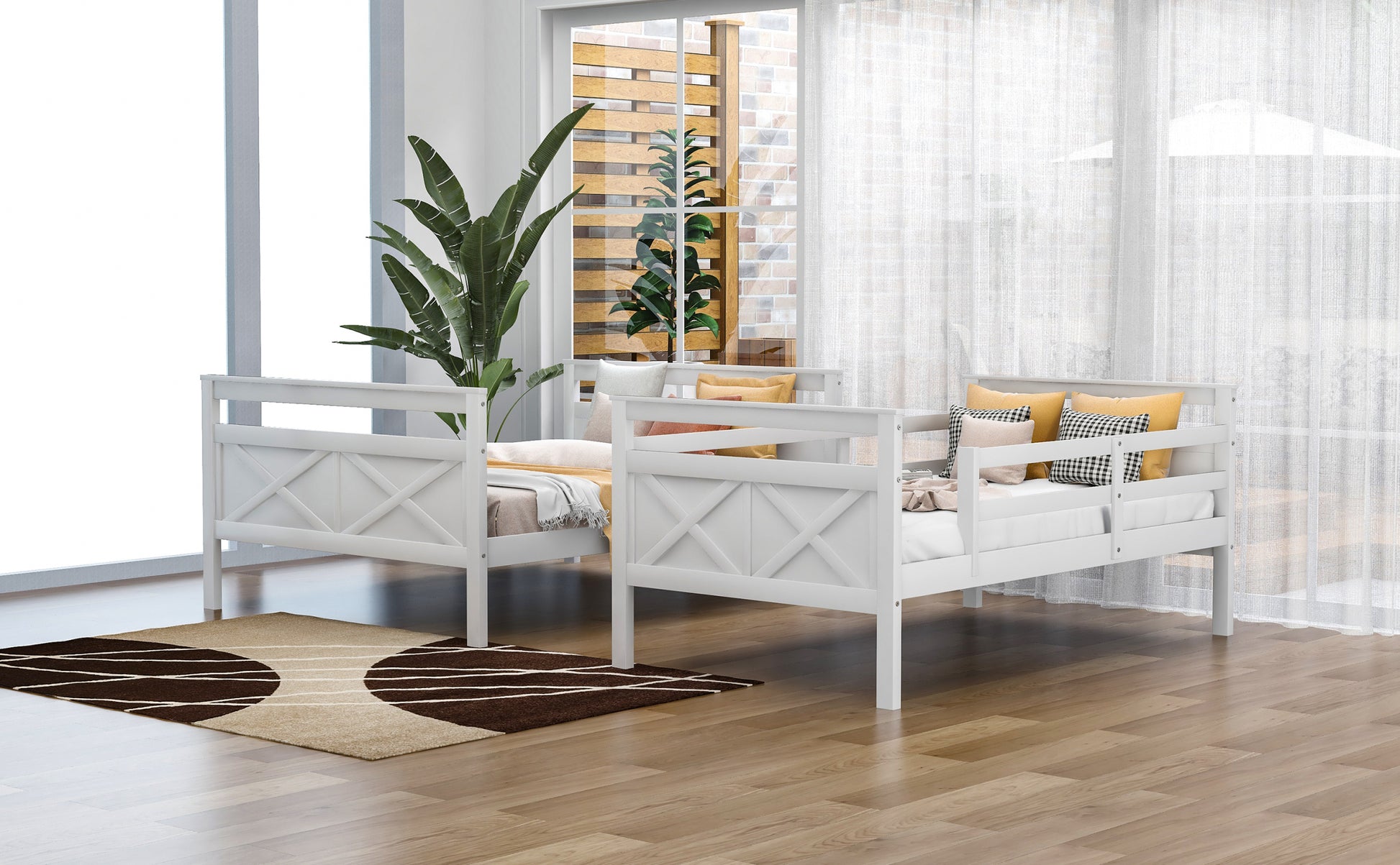 Twin Over Full Bunk Bed With Ladder, Safety Guardrail, Perfect For Bedroom, White Old Sku: Sm000118Aak 1 Twin Box Spring Not Required White Wood Bedroom Bunk Pine