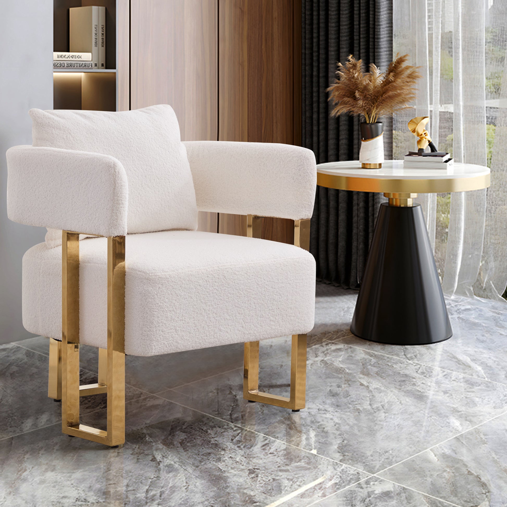 Ts Teddy Velvet Upholstered Metal Foot Sofa White Gold Teddy 1 Seat