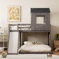 Wooden Twin Over Full Bunk Bed, Loft Bed With Playhouse, Farmhouse, Ladder, Slide And Guardrails, Antique Gray Old Sku :Lt000028Aae Twin Antique Gray Solid Wood