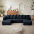 Chenille U Shaped Sectional Sofa Set,Minimalist Style Modular Sectional Sofa, Luxury Chenille Fabric Cloud Couch For Living Room Blue Chenille 6 Seat