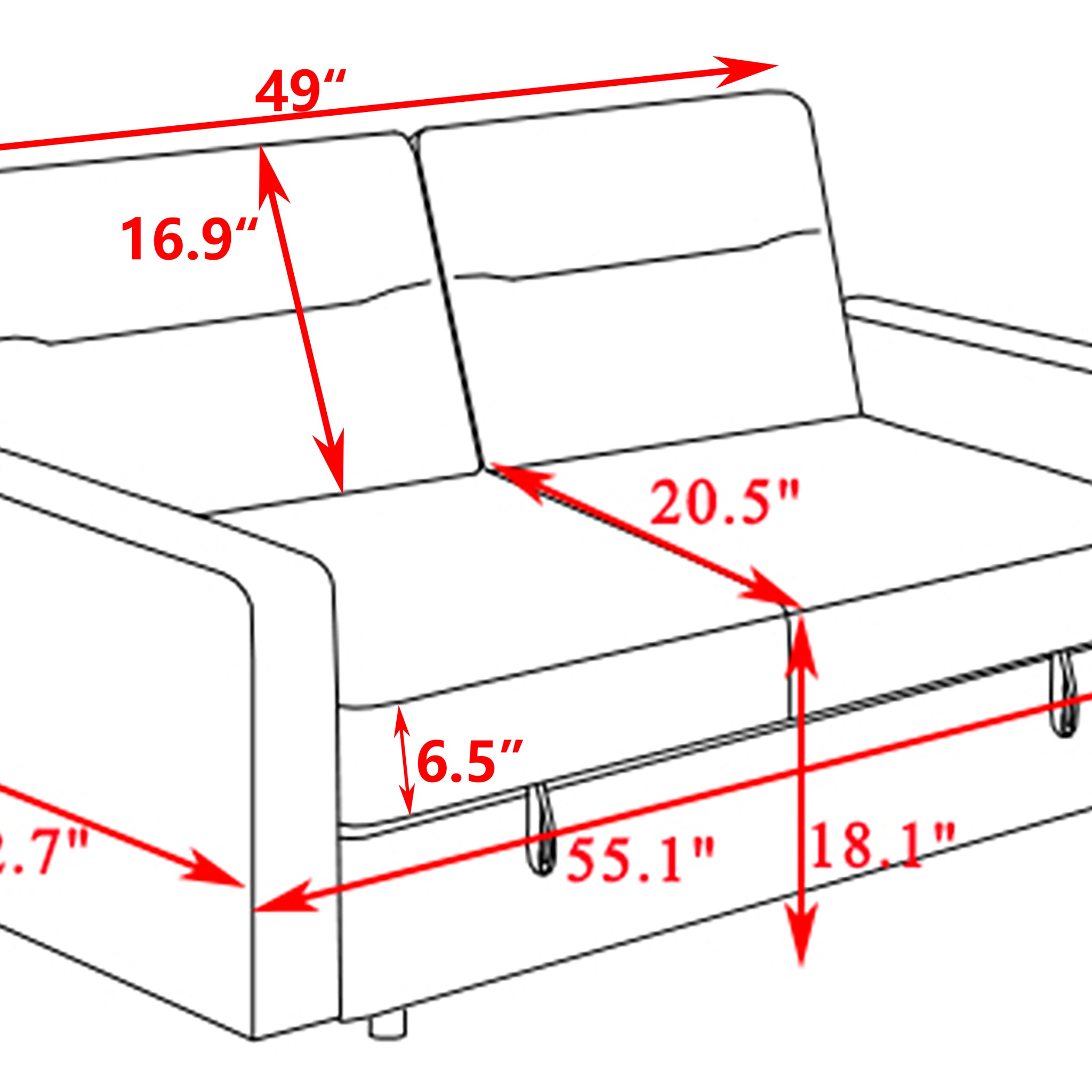 Loveseat Sleeper Pull Out Couch 3 In 1 Sofa Bed Adjustable Backrest Light Blue Wood Fabric