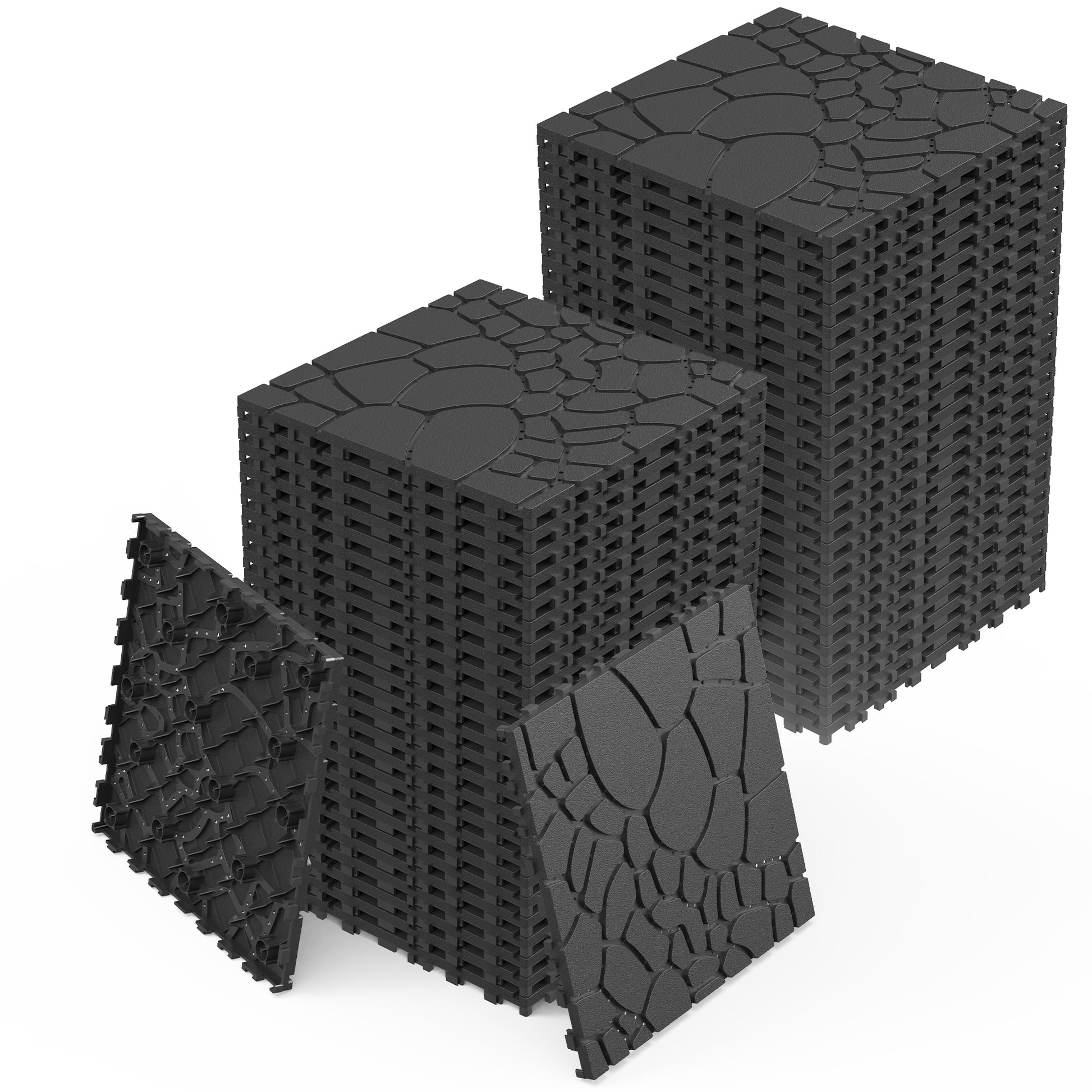 Stone Texture 12" Patio Deck Tiles, Diy Module Interlocking Decking Tiles Floor Tile,Easy And Quick Installation Court Tiles For Porch Poolside Balcony Backyard 44Pcs ,Dark Gray Grey Garden &