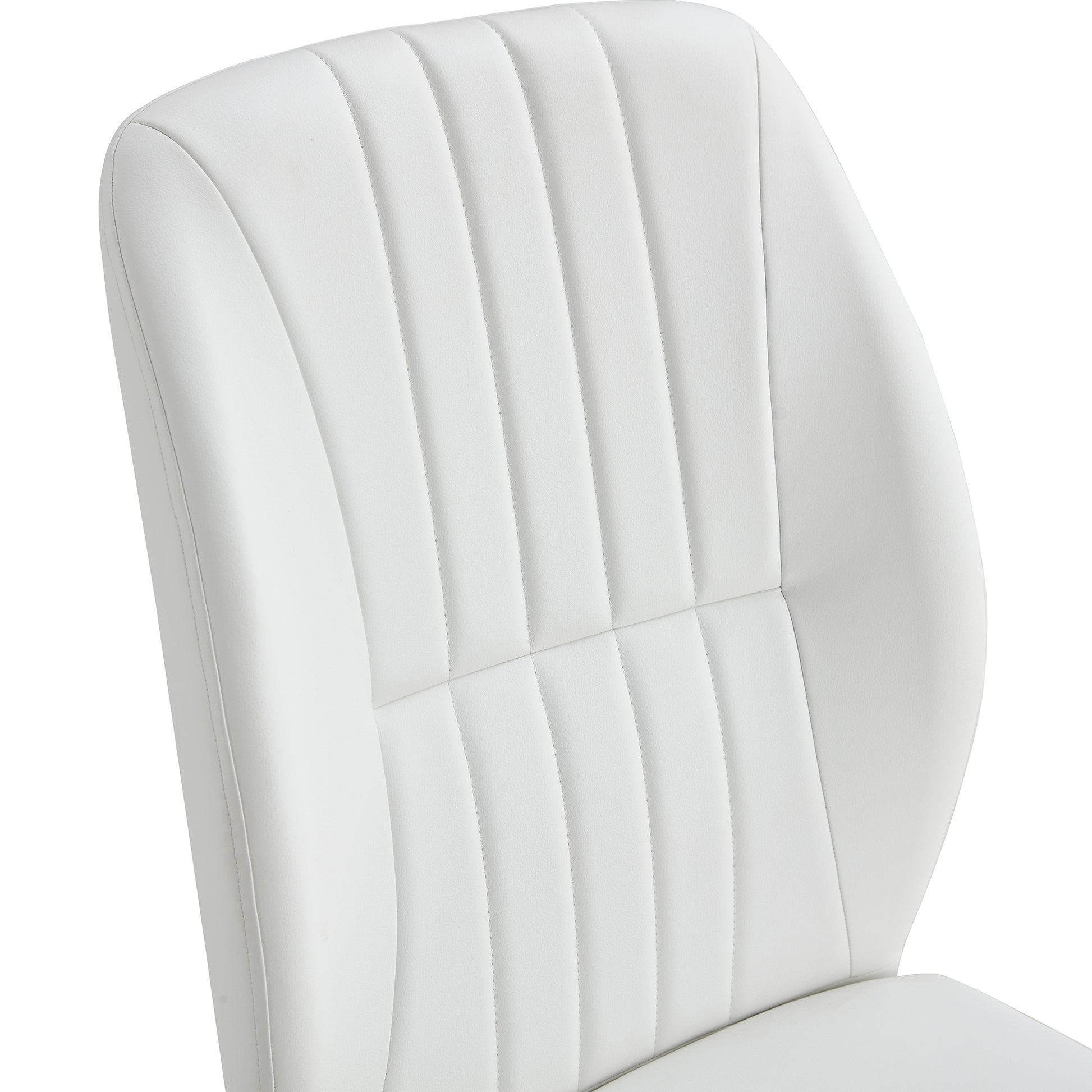 Table And Chair Set, Modern Luxurious White Imitation Marble Pattern Mdf Dining Table,Rectangular Dining Table, Matched With Uniquely Shaped Pu High Backrest Seats,Suitable For Various Occasions. White Seats 4 Mdf