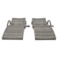 K&K 80'' Outdoor Wicker Chaise Lounge Chairs Set Of 2, Patio Rattan Reclining Chair Pull Out Side Table Adjustable Backrest Ergonomic Wave Design Pool Sunbathing Recliners, Grey No Lounge Grey Seats
