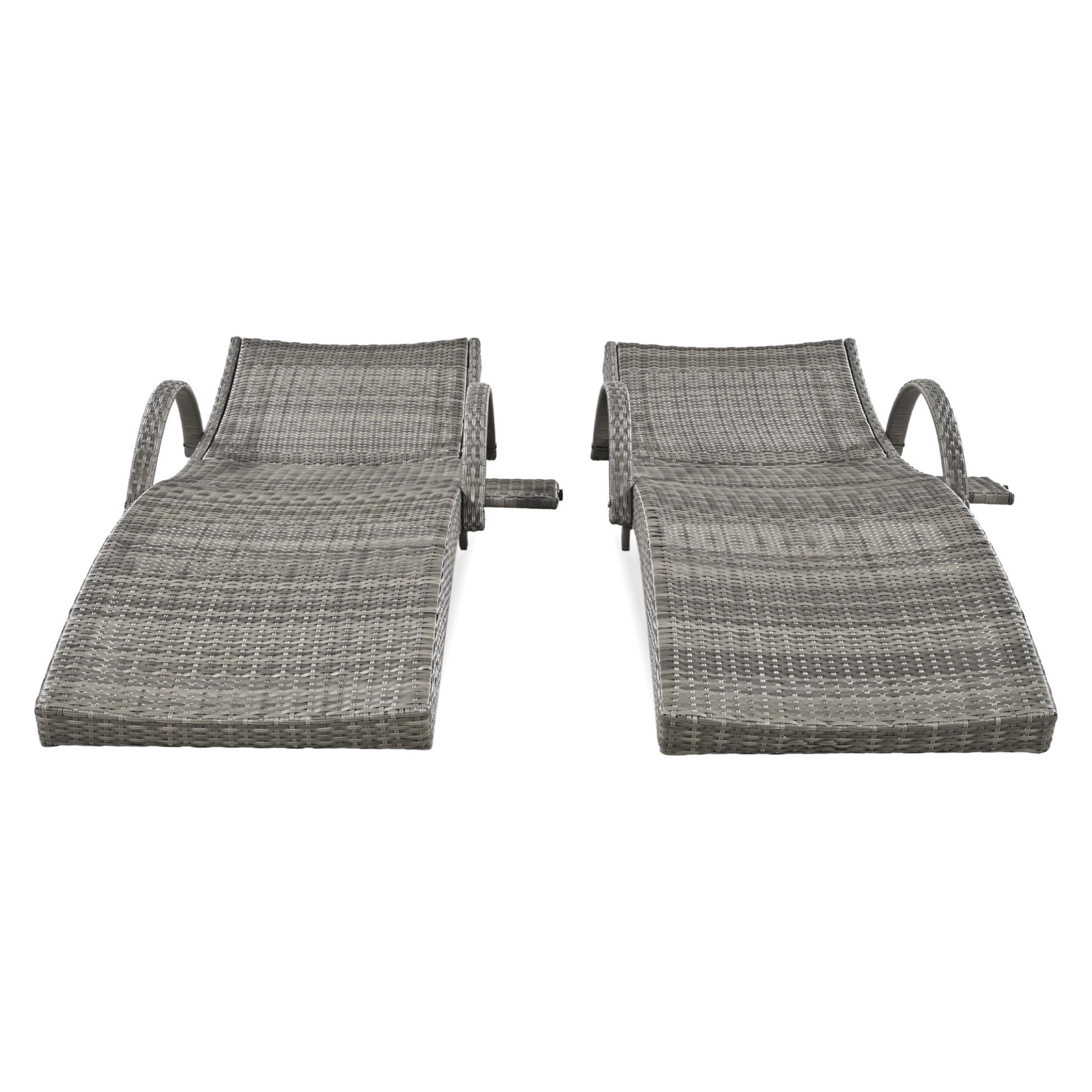 K&K 80'' Outdoor Wicker Chaise Lounge Chairs Set Of 2, Patio Rattan Reclining Chair Pull Out Side Table Adjustable Backrest Ergonomic Wave Design Pool Sunbathing Recliners, Grey No Lounge Grey Seats