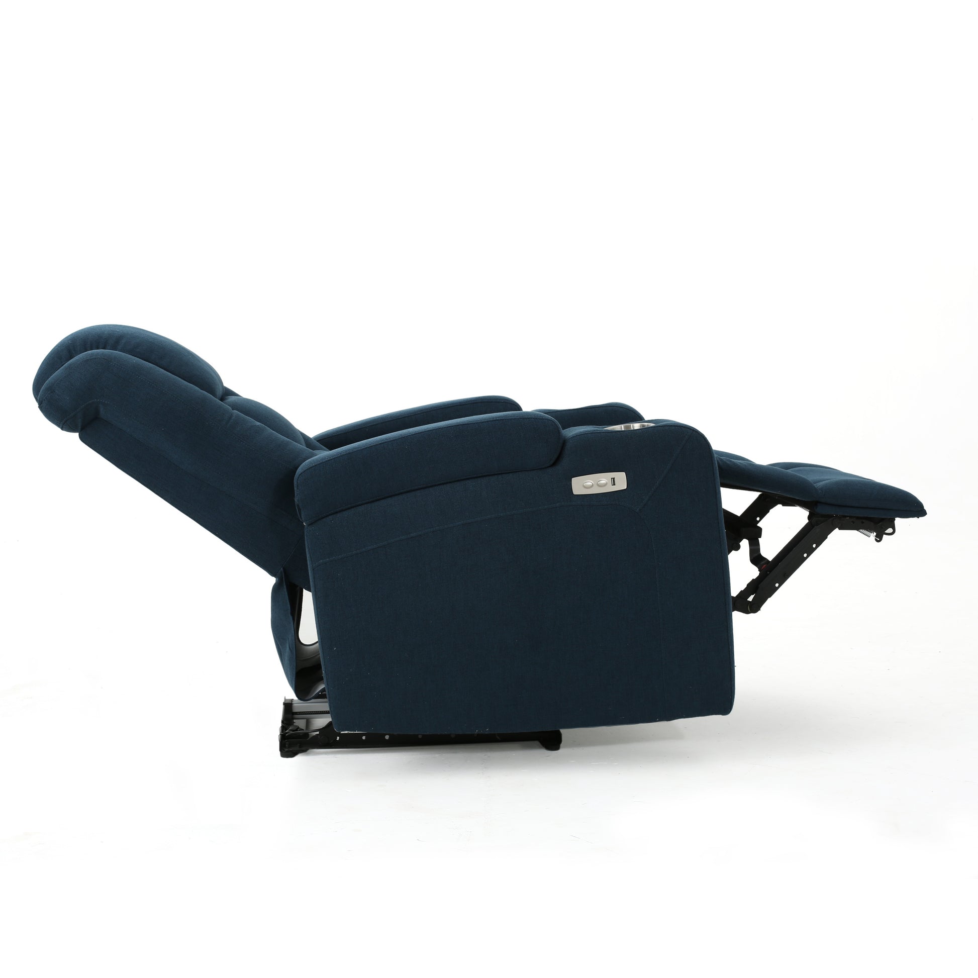 33" Wide Power Standard Recliner Chair With Arm Storage With Usb Navy Blue Fabric