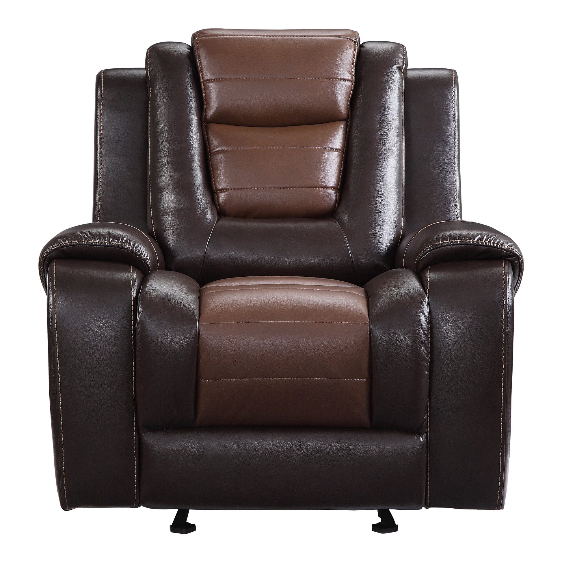 Modern Luxury Living Room Sofa Set 3Pc Reclining Sofa Loveseat Glider Reclining Chair Formal Furniture Premium Faux Leather Upholstery Comfortable Two Tone Brown Finish Dark Brown,Light Brown Faux Leather Wood Primary Living Space Luxury,Modern
