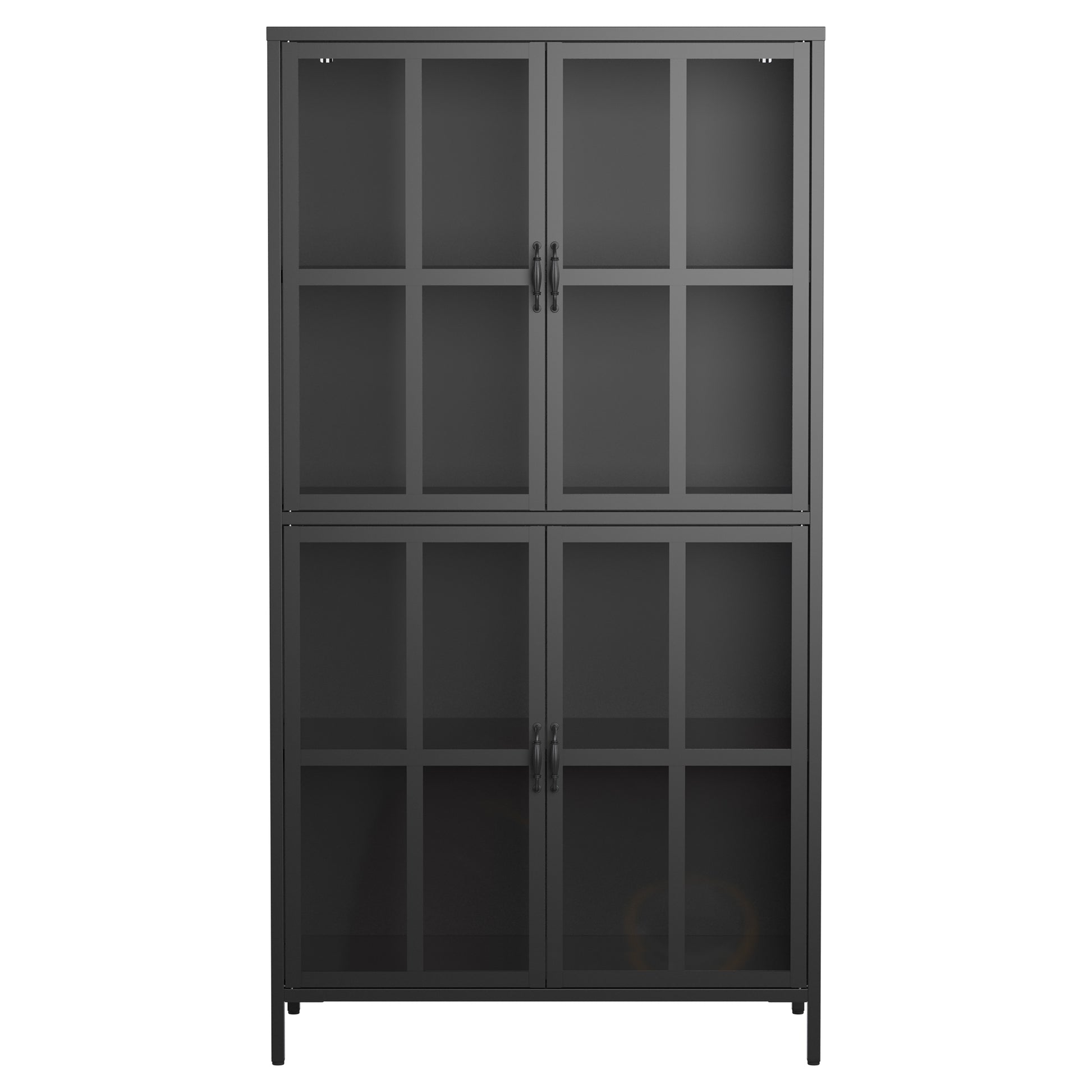 Premium Black Metal Storage Cabinet With Tempered Glass Doors, Adjustable Shelves, Anti Tipping Device, Magnetic Silent Closure, And Adjustable Feet For Home And Office Use Accent Chests 3 4 Spaces