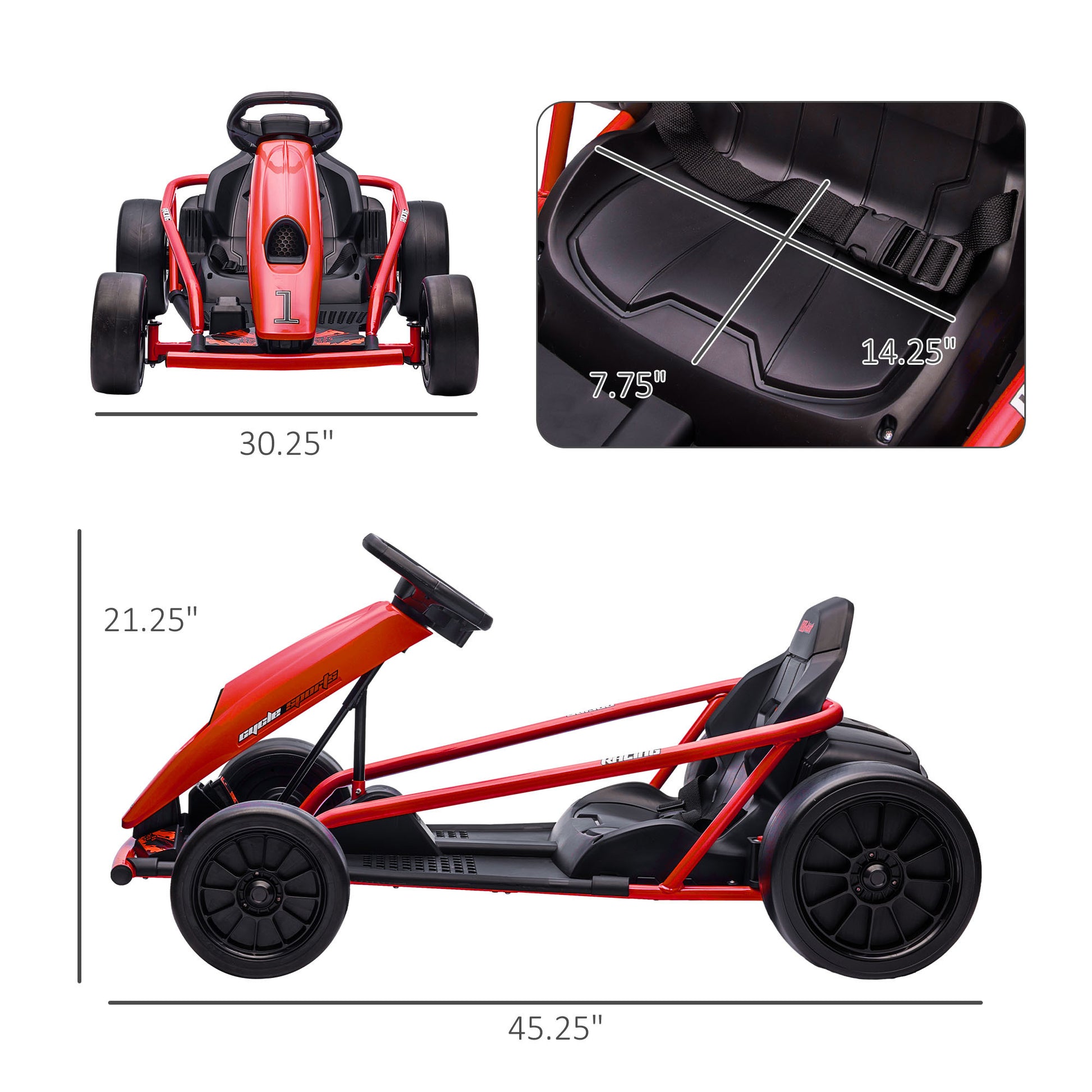 Aosom 24V 8.1 Mph Electric Go Kart, Drifting Car Battery Powered Ride On Toy Outdoor With Slow Start, Music, Horn Honking And Safety Belt, For 8 12 Years Old, Red Red Iron Plastic