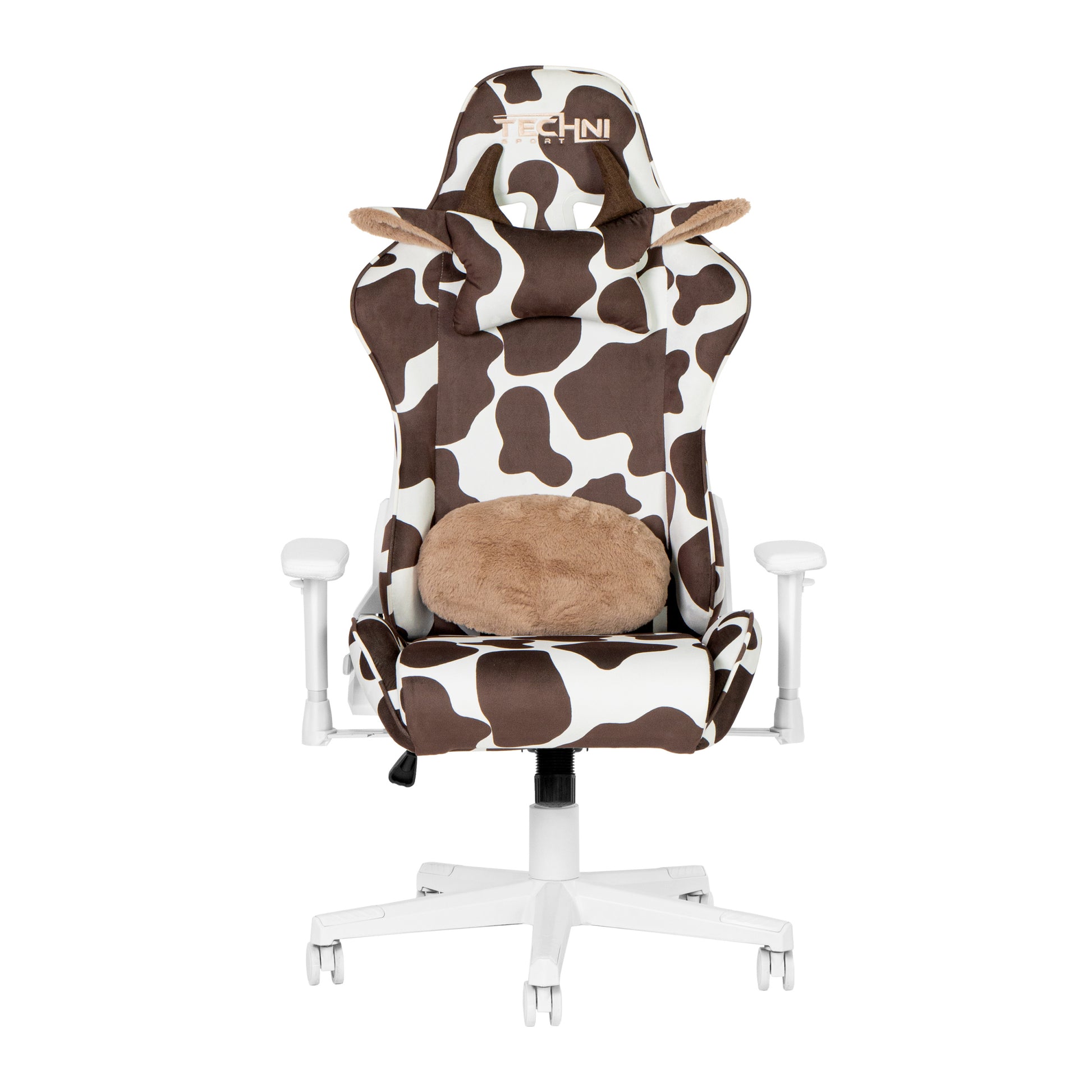 Techni Sport Ts85 Brown Cow Series Gaming Chair Caster Nylon Brown Office Spot Clean Rectangular Modern Handle Office Chairs Solid Back Fabric Metal