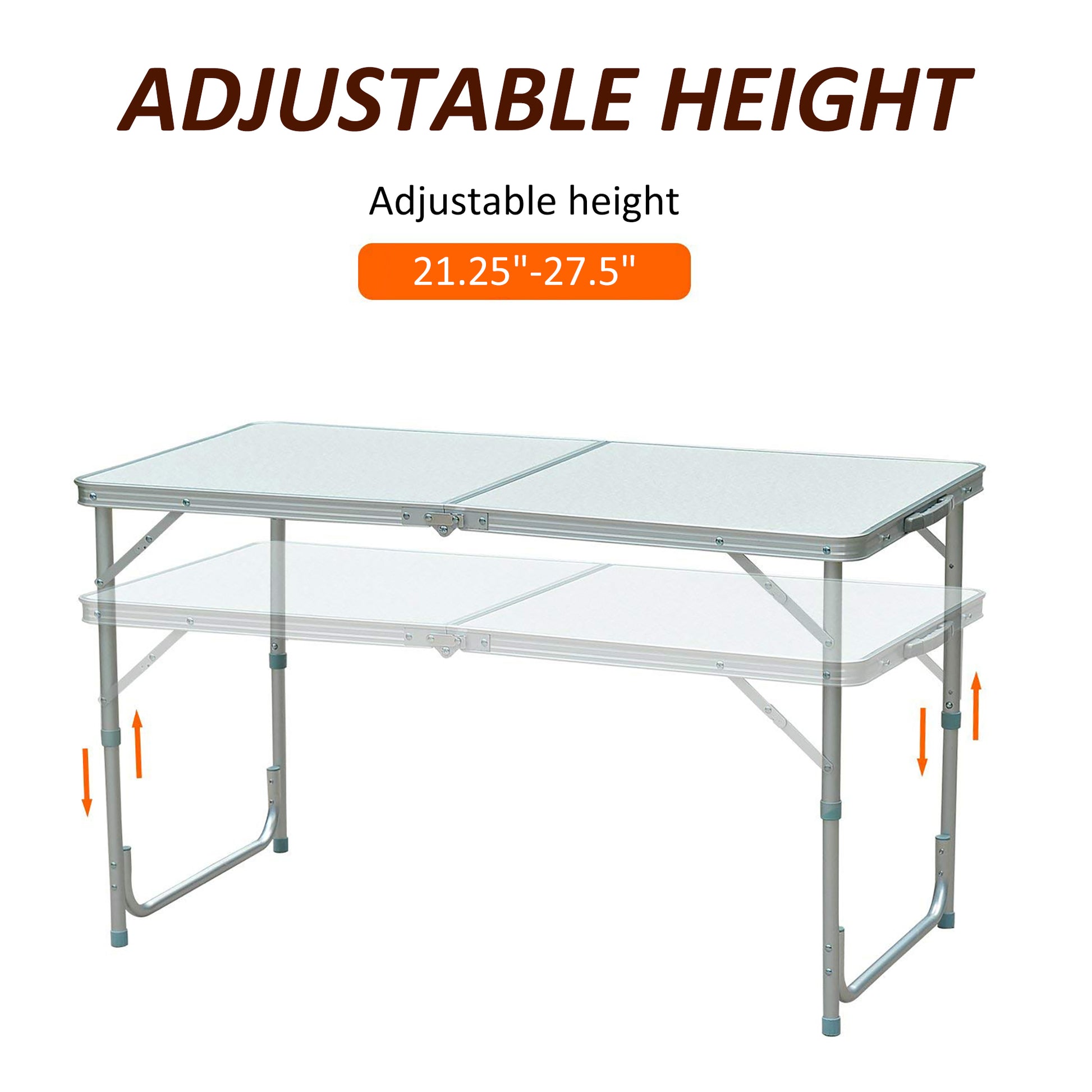 Outsunny 47" Folding Camping Table With Height Adjustability, Lightweight Portable Table With Carry Handle, Outdoor Folding Table Camping Accessories Silver Aluminum