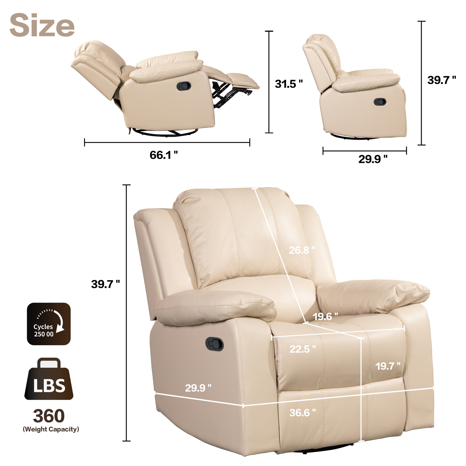 Swivel And Glider Recliner Chair Beige Faux Leather Manual Push Button Wood Primary Living Space Soft American Traditional Metal & Wood