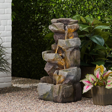 Apache 4 Tier Fountain, Candler Outdoor Fountain, Stone Gray, No Assembly Required Stone Gray Polyresin