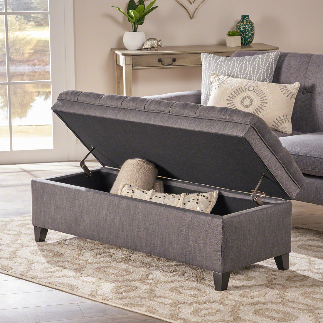 Juliana Storage Ottoman Gray Fabric