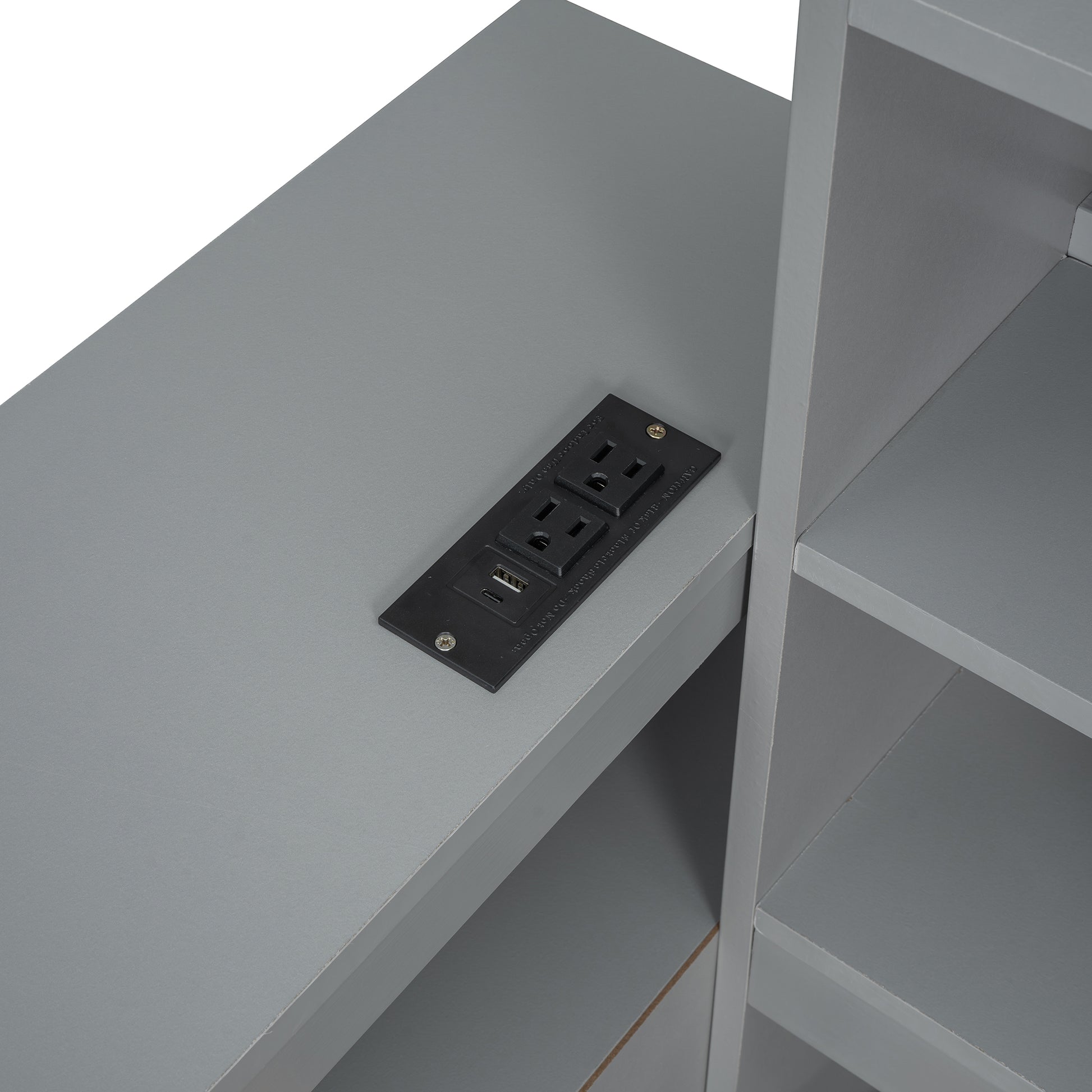 Full Size Wooden Platform Bed With Multi Functional Storage Space, Nightstand, 2 Drawers, Usb Ports And Desk, Gray Full Gray Wood