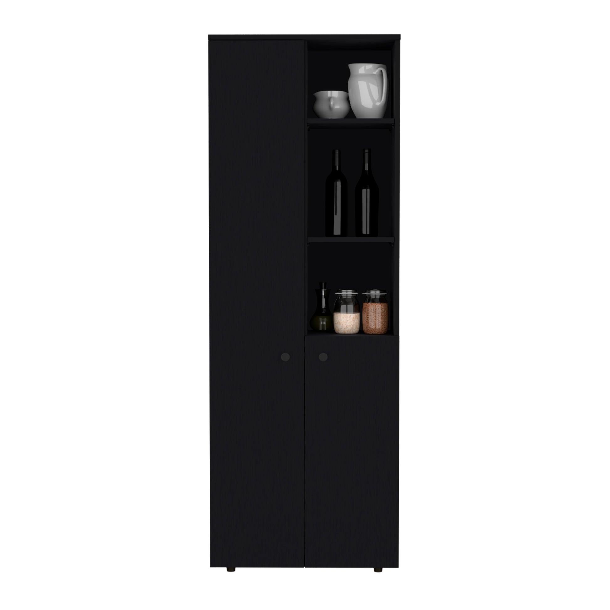 Riner Multistotage 67" H With 5 Tier Storage Shelves And 2 Doors, Black Black Solid Wood Mdf Engineered Wood