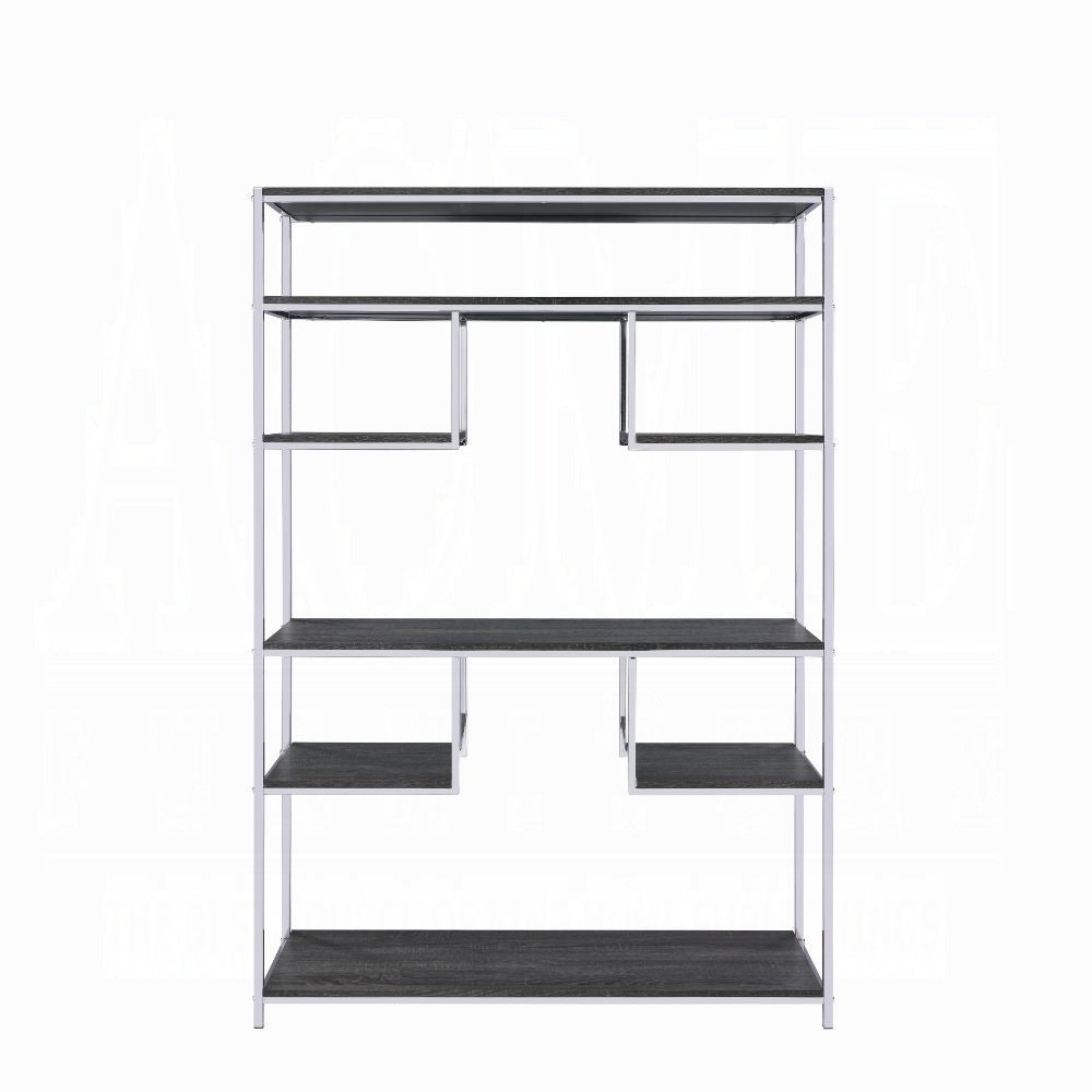 Rustic Grey Oak And Chrome 8 Shelf Bookshelf 7 Grey,Rustic Etagere Horizontal Primary Living Space Open Back Wood Oak Adjustable Shelves Wood Metal