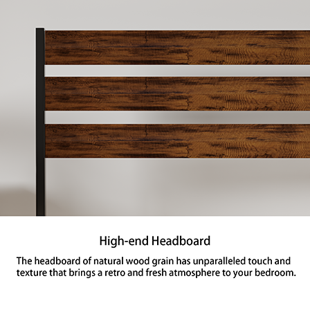 Iron Platform Bed Frame With Rustic Wood Headboard & Footboard Queen Size Brown Box Spring Required Queen Black,Brown Iron Brown Bedroom Minimalist,Modern Bed Frame Mdf Iron