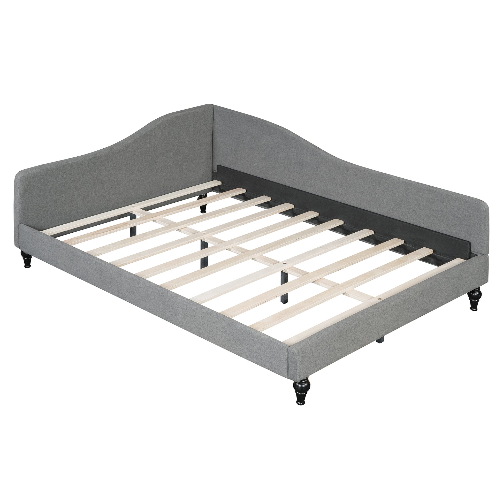 Full Size L Shaped Linen Daybed, With Solid Wood Legs, Gray Old Sku: Sf000146Aae Full Gray Linen Mdf