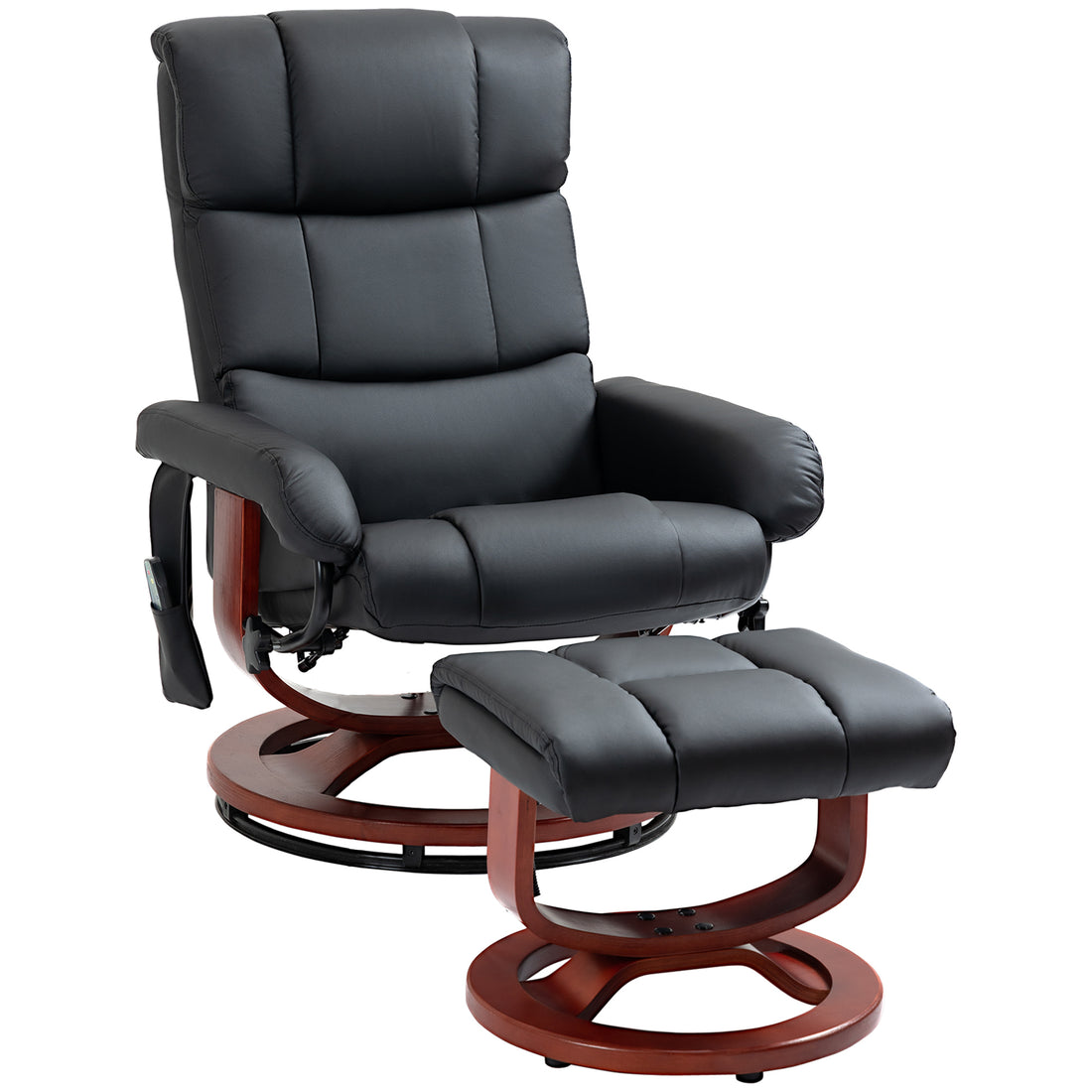 Homcom Massage Recliner Chair With Ottoman, Swivel Recliner And Footrest, Faux Leather Reclining Chair With Remote Control, 10 Vibration Points And Side Pocket, Black Black Steel