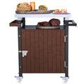 Outdoor Grill Cart With Stainless Steel Tabletop, Storage, Patio Kitchen Island With Wheels, Hooks, And Spice Rack, Waterproof Outdoor Grill Table, Movable Bbq Serving Cart Rolling Bar Cart Brown