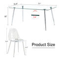 Table And Chair Set.Modern Rectangular Glass Dining Table With Tempered Glass Countertop And Silver Metal Legs, Paired With Multiple Transparent High Quality Pet Dining Chairs With Silver Legs. Silver Seats 6 Tempered Glass