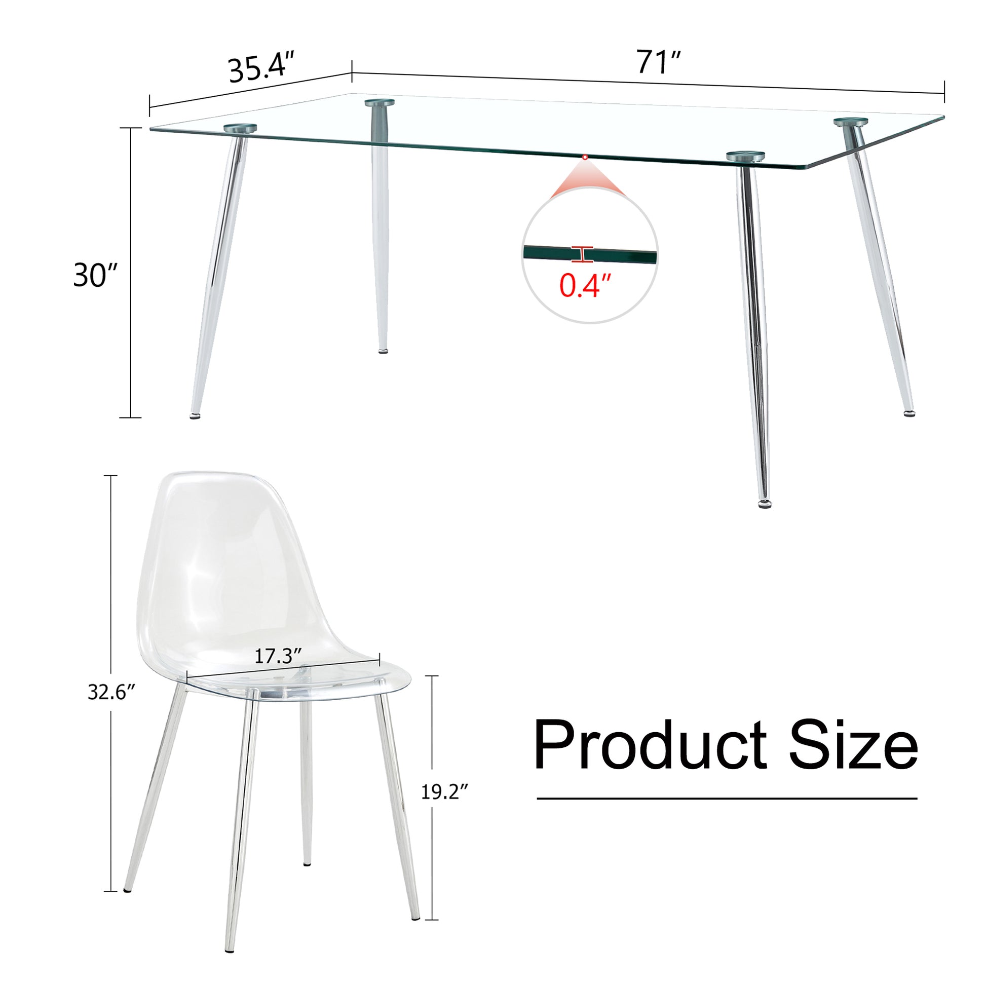 Table And Chair Set.Modern Rectangular Glass Dining Table With Tempered Glass Countertop And Silver Metal Legs, Paired With Multiple Transparent High Quality Pet Dining Chairs With Silver Legs. Silver Seats 6 Tempered Glass
