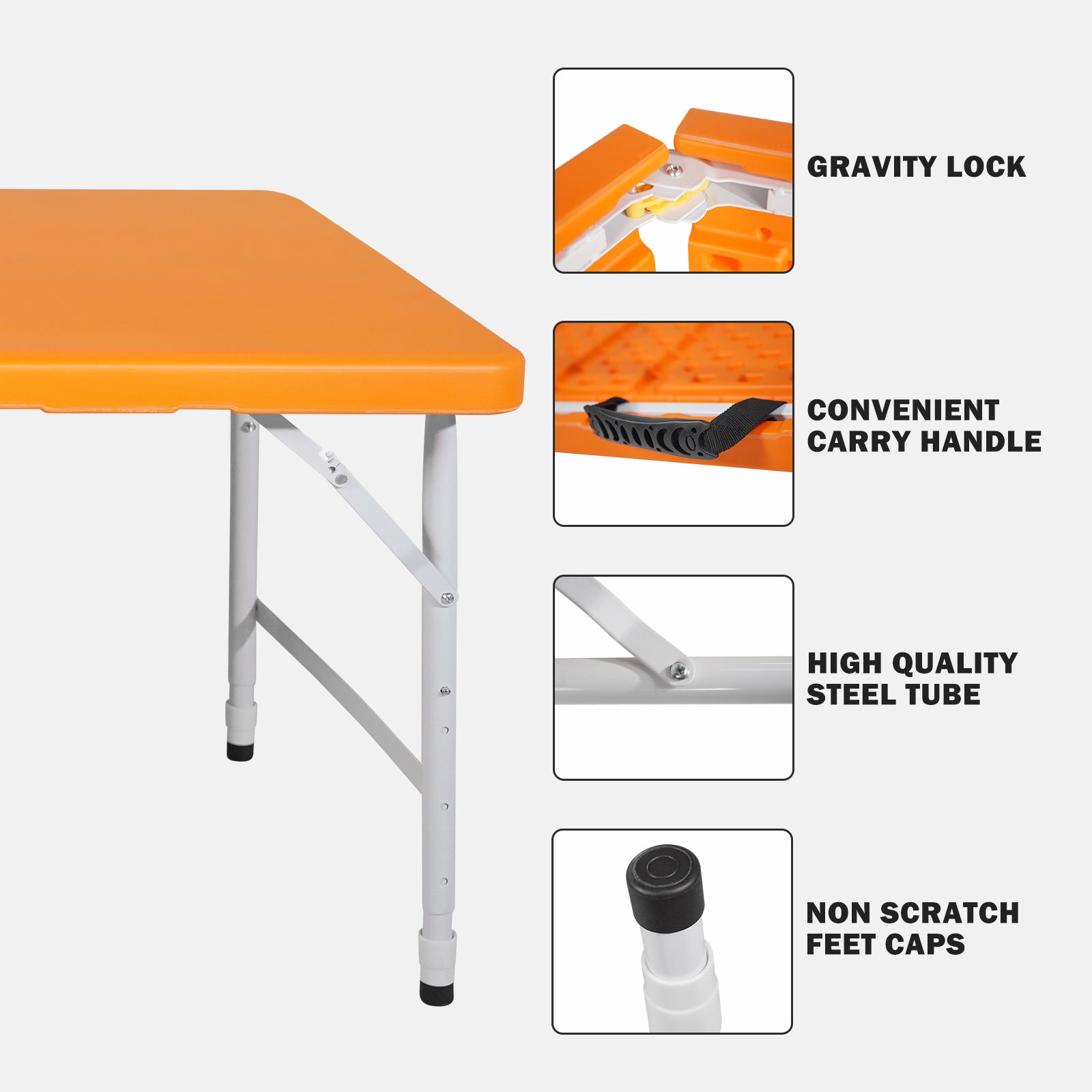 4Ft Orange Portable Folding Table Indoor&Outdoor Maximum Weight 135Kg Foldable Table For Camping Orange Garden & Outdoor Iron Plastic