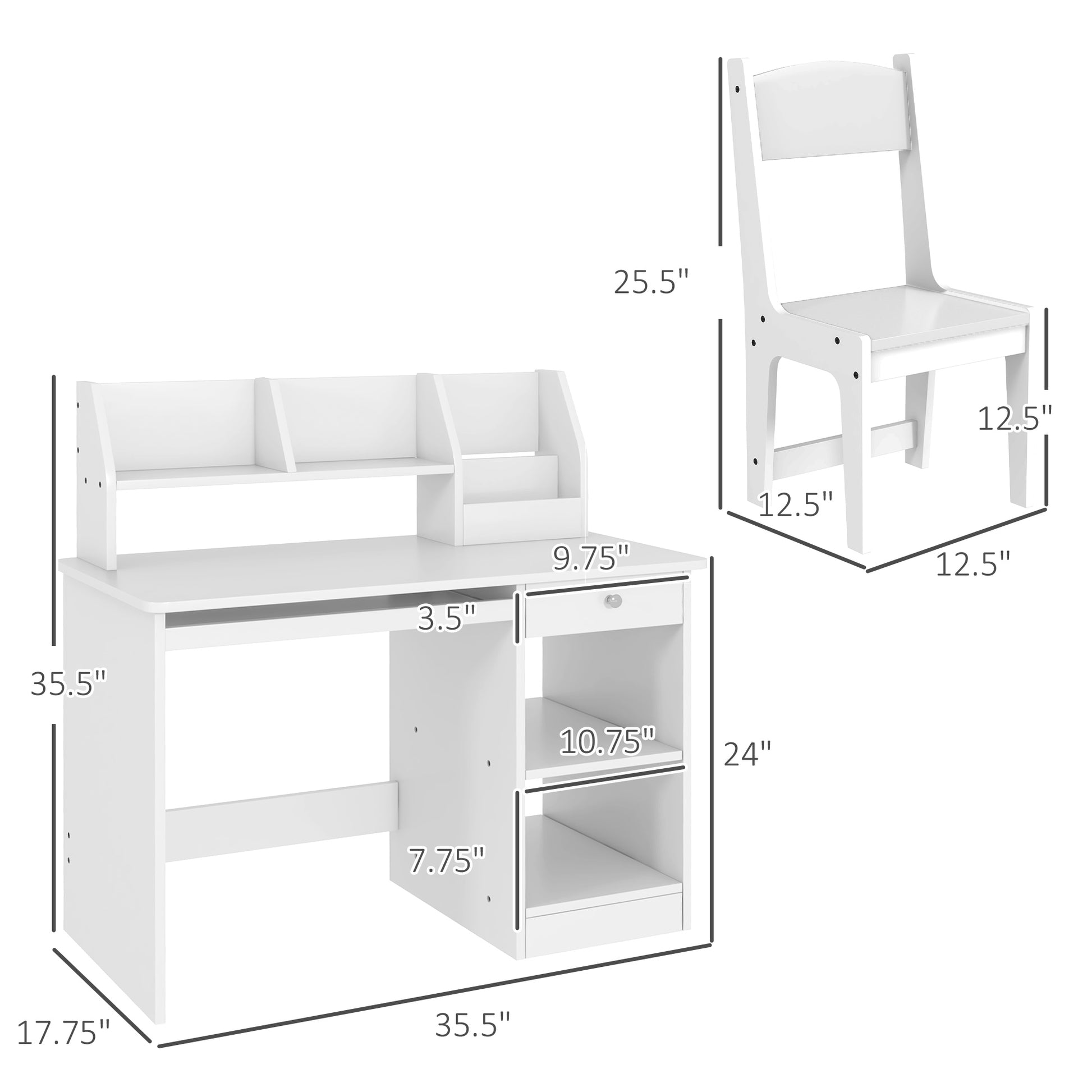 Qaba Kids Desk And Chair Set With Storage, Study Desk With Chair For Children 5 8 Years Old, Gray White Mdf