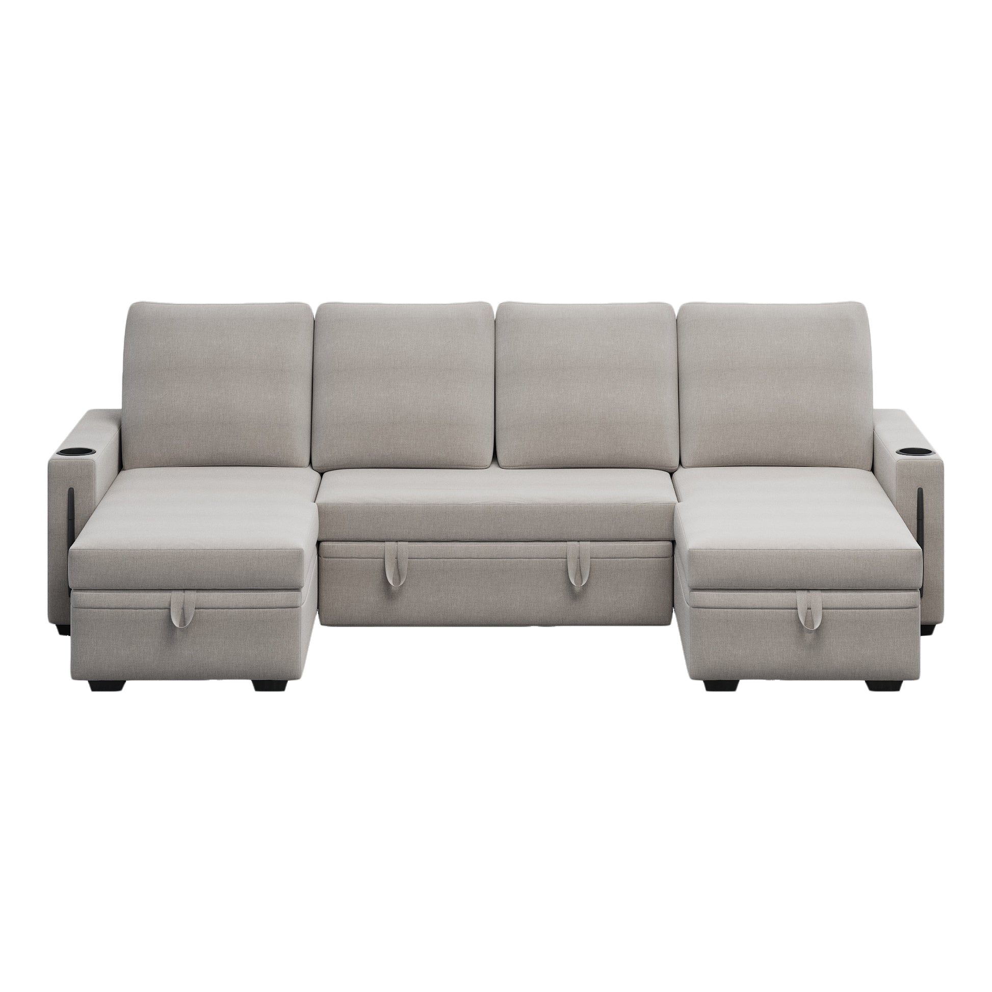 Sectional Sofa With Storage, 96" U Shaped Sectional Couches For Living Room, Comfy Convertible Sectional Sofa Beige Beige Linen Wood Primary Living Space Cushion Back Soft Modern Eucalyptus Square Arms Foam Linen 4 Seat
