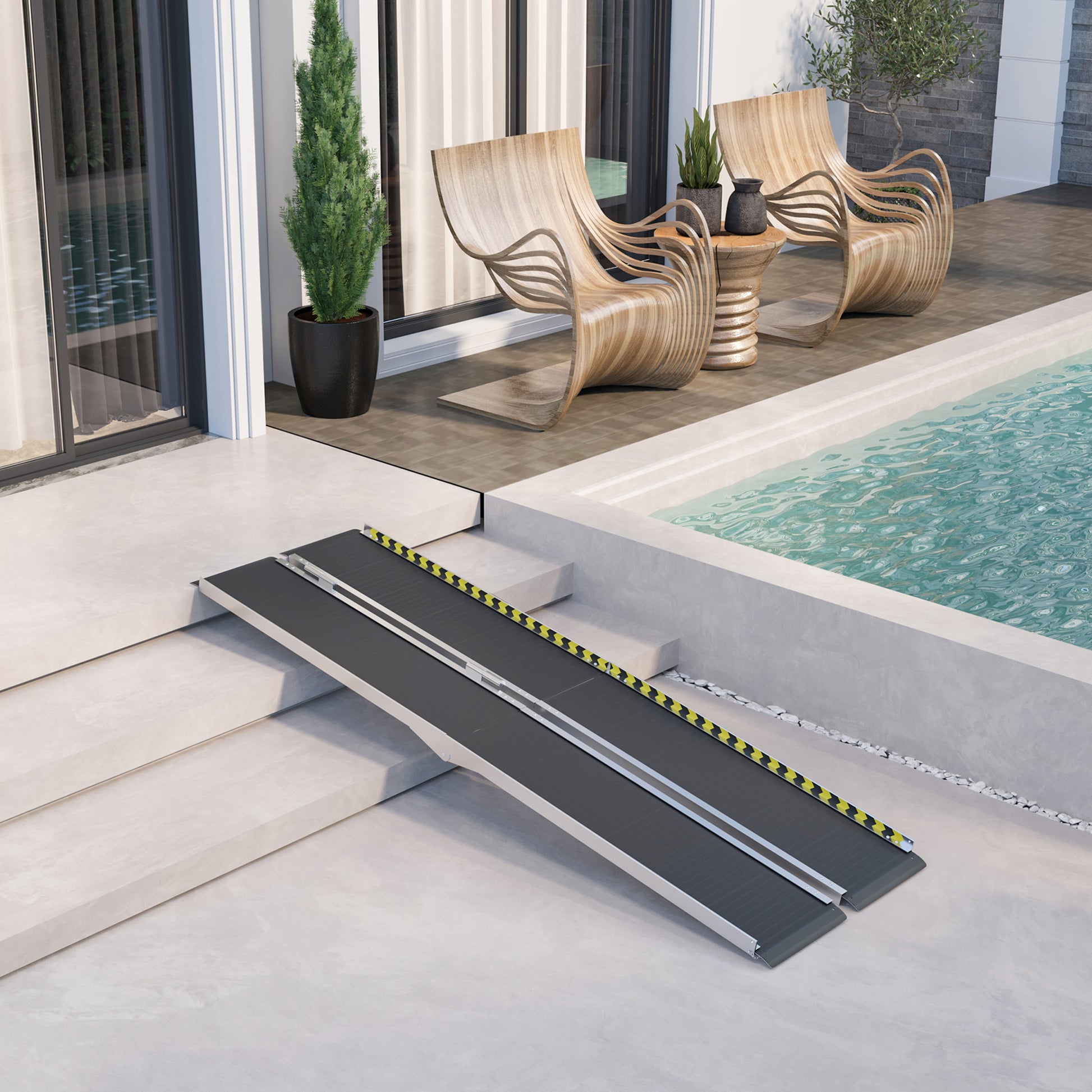 Homcom Wheelchair Ramp, 8Ft Foldable Threshold Ramp, Aluminum Handicap Ramp With Non Slip Surface, Transition Plates Above And Below For Home, Doorways, Steps, 600Lbs Capacity Black Aluminum