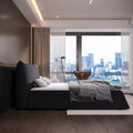 King Size Upholstered Platform Bed With Special Shaped Velvet Headboard, Metal & Solid Wood Frame,Black Box Spring Not Required King Black Pine Velvet Velvet