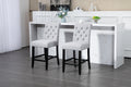 Counter Height Bar Stools Set Of 2 Tufted Linen Barstools Mid Century Wood Bar Stools With Back For Kitchen Island Indoor, Set Of 2 Gray Rubber Wood