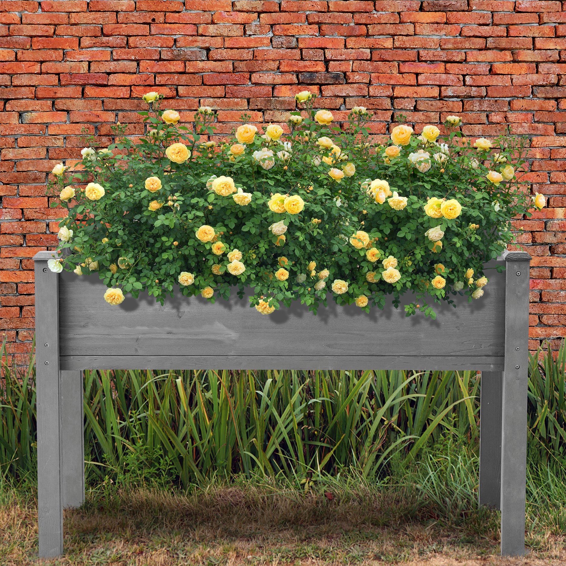 48X24X30 Inch Raised Garden Bed With Legs, Elevated Wooden Planter Box For Outdoor Plants Flowers Fruits Vegetable Herb Growing Grey Solid Wood