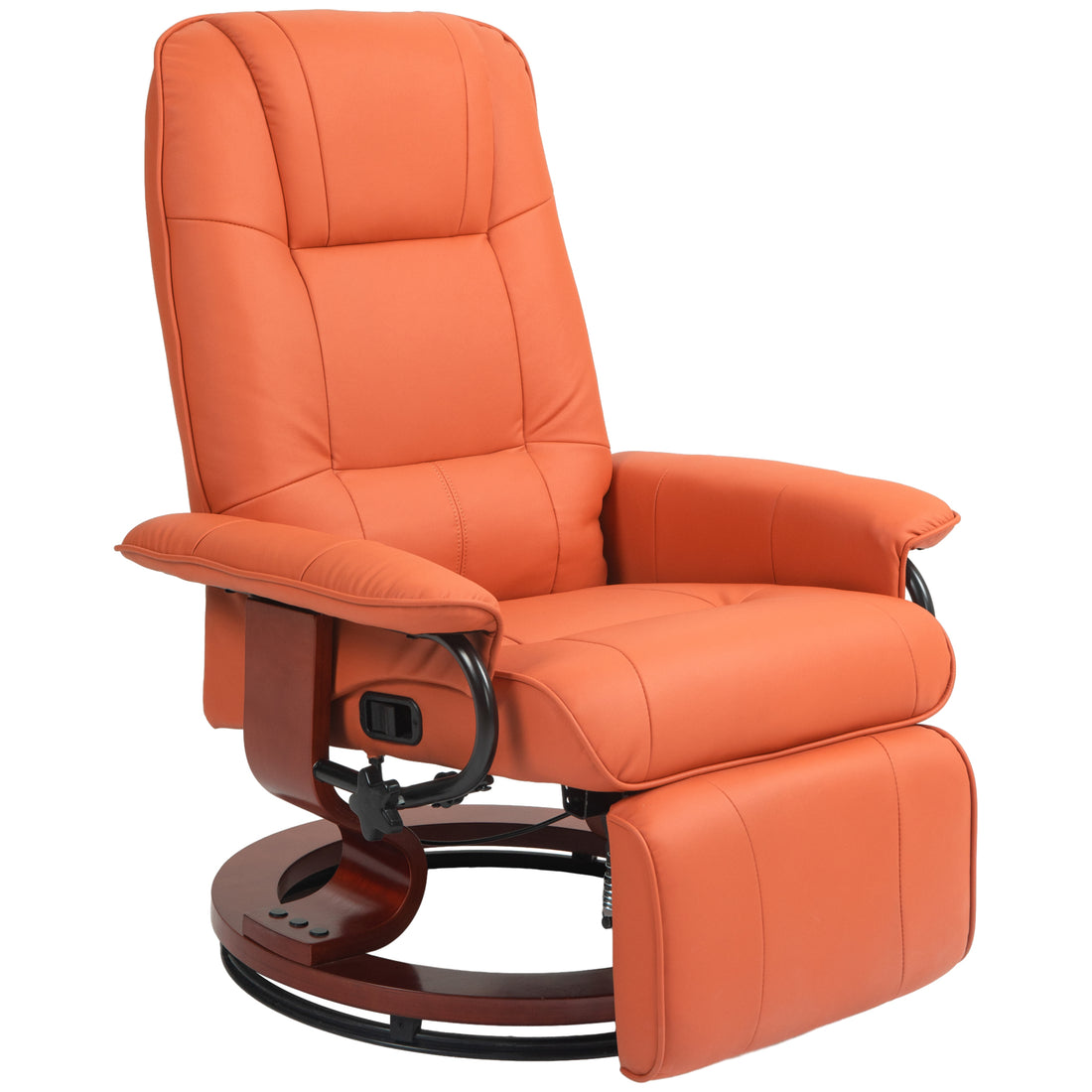 Homcom Faux Leather Manual Recliner, Adjustable Swivel Lounge Chair With Footrest, Armrest And Wrapped Wood Base For Living Room, Orange Orange Wood