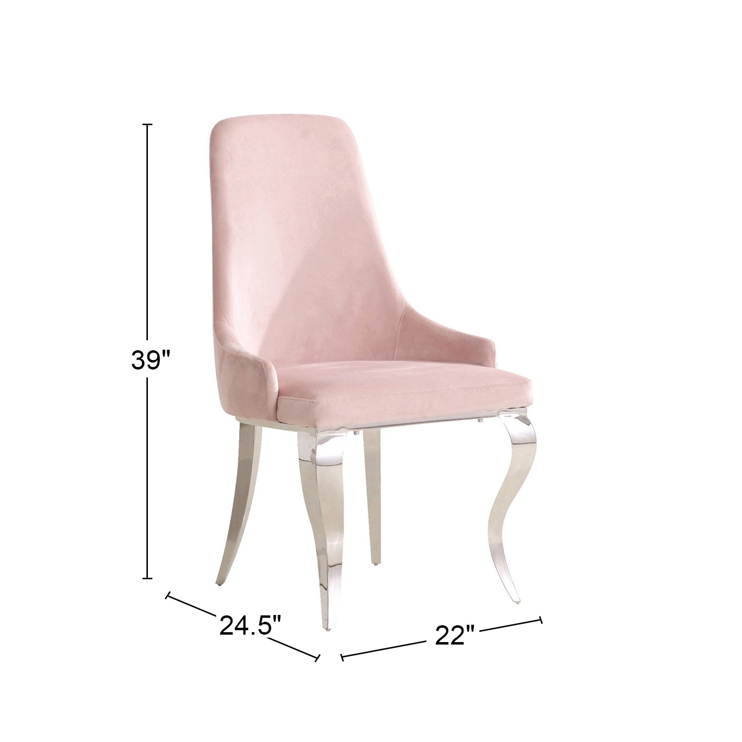 Set Of 2 Velvet Upholstered Dining Chairs, Pink And Chrome Solid Pink Dining Room Rectangular Dining Chairs Set Of 2 Chrome,Velvet