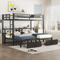 Full Xl Over Twin & Twin Triple Bunk Bed With Drawers,Multi Functional Metal Frame Bed, Bed Head With Shelving, Black Full Xl Black Metal