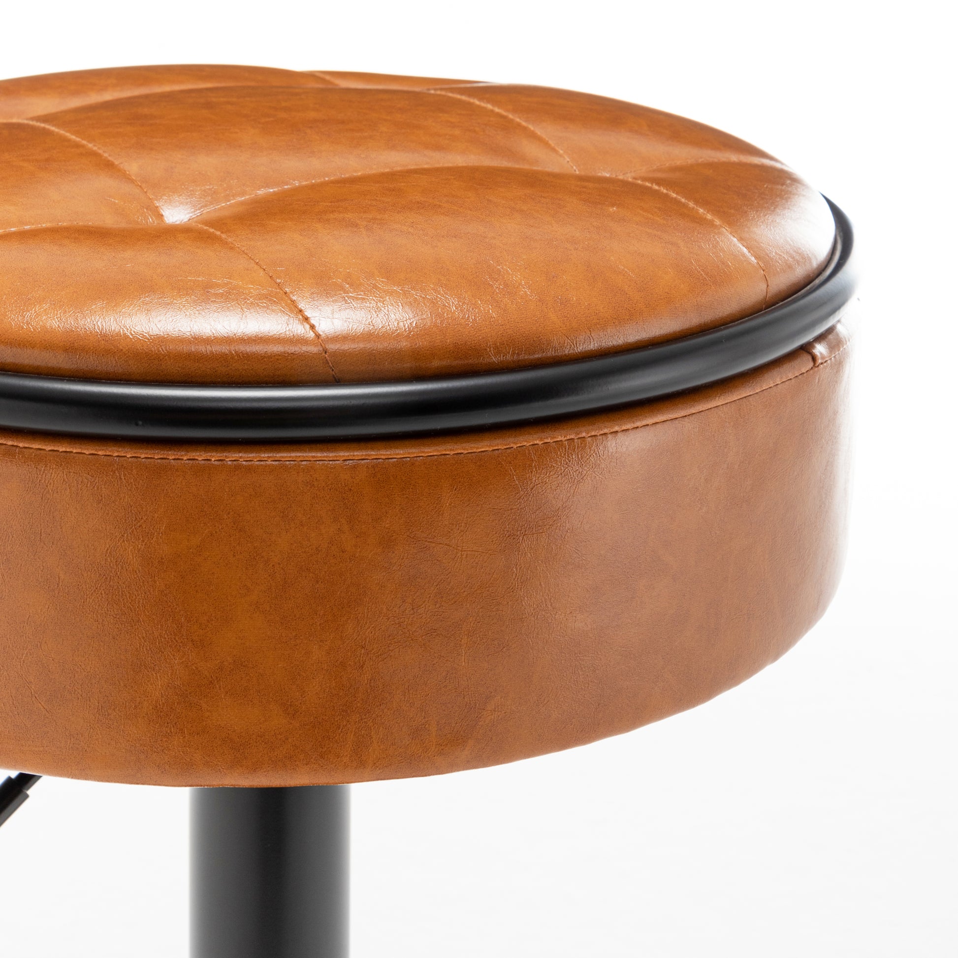 Round Storage Bar Stool Set Of 2, Brown Faux Leather Height Adjustable Barstool, 360 Counter Height Swivel Stool, Armless Bar Chair With Metal Frame For Kitchen Counter Dining Living Room Brown Set Of 2 Foam Pu Leather