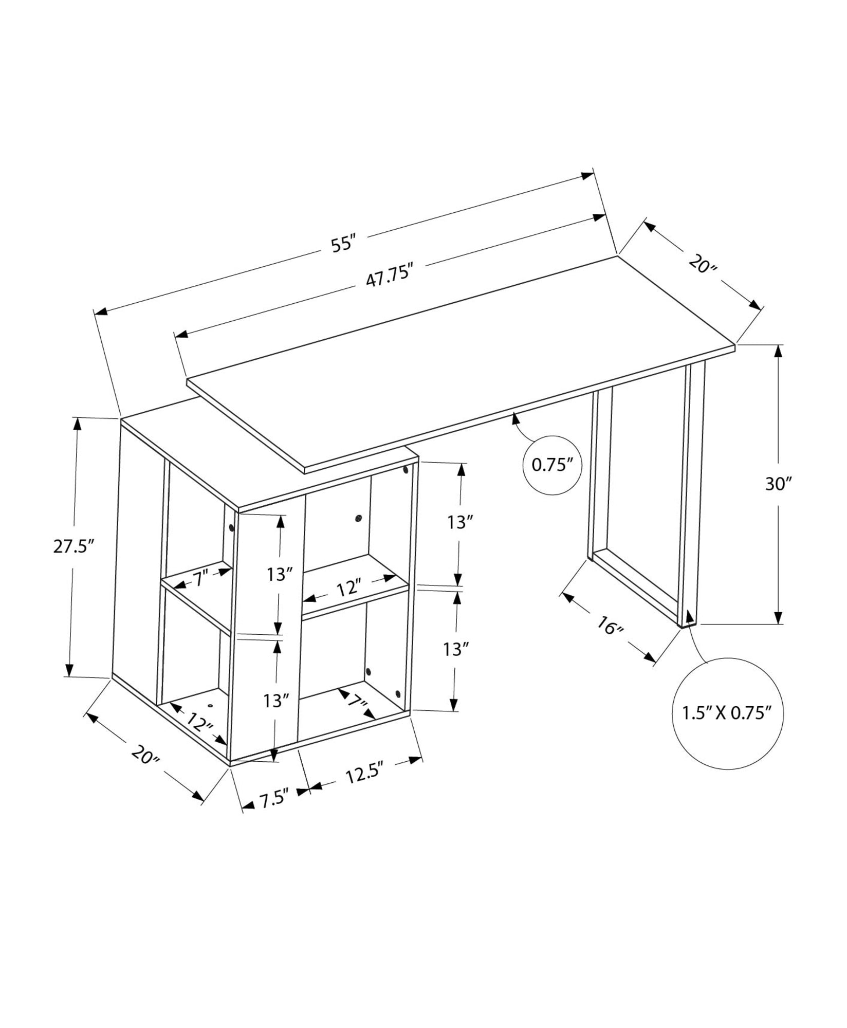 Computer Desk, Home Office, Left, Right Set Up, Storage Shelves, 55"L, Work, Laptop, White Laminate, Grey Metal, Contemporary, Modern White Particle Board