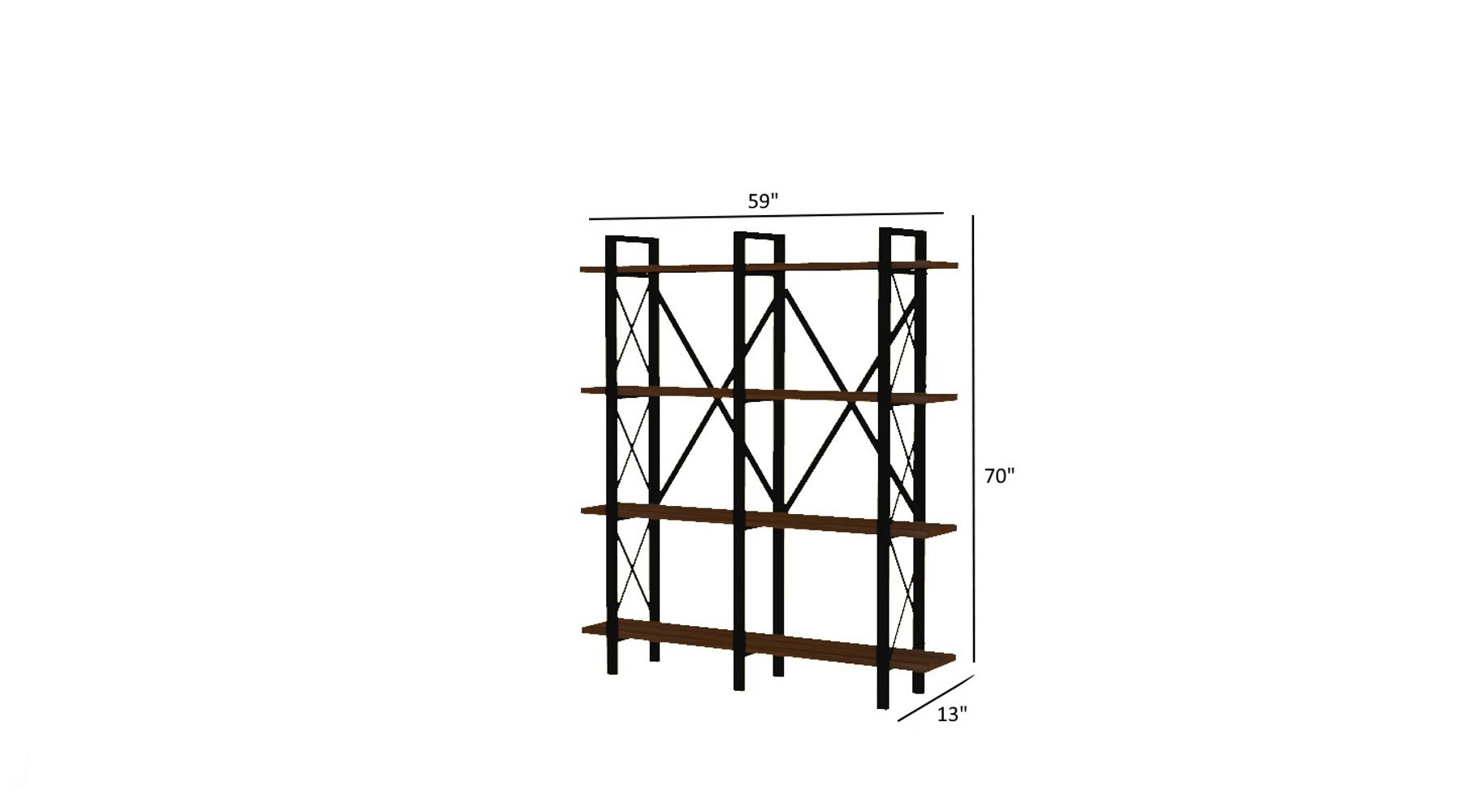 Cunda 5 Tier Bookcase, Metal Frame Wood Base Bookshelf, Walnut 5 Walnut Brown Standard Vertical Open Back Metal Contemporary Stackable Wood