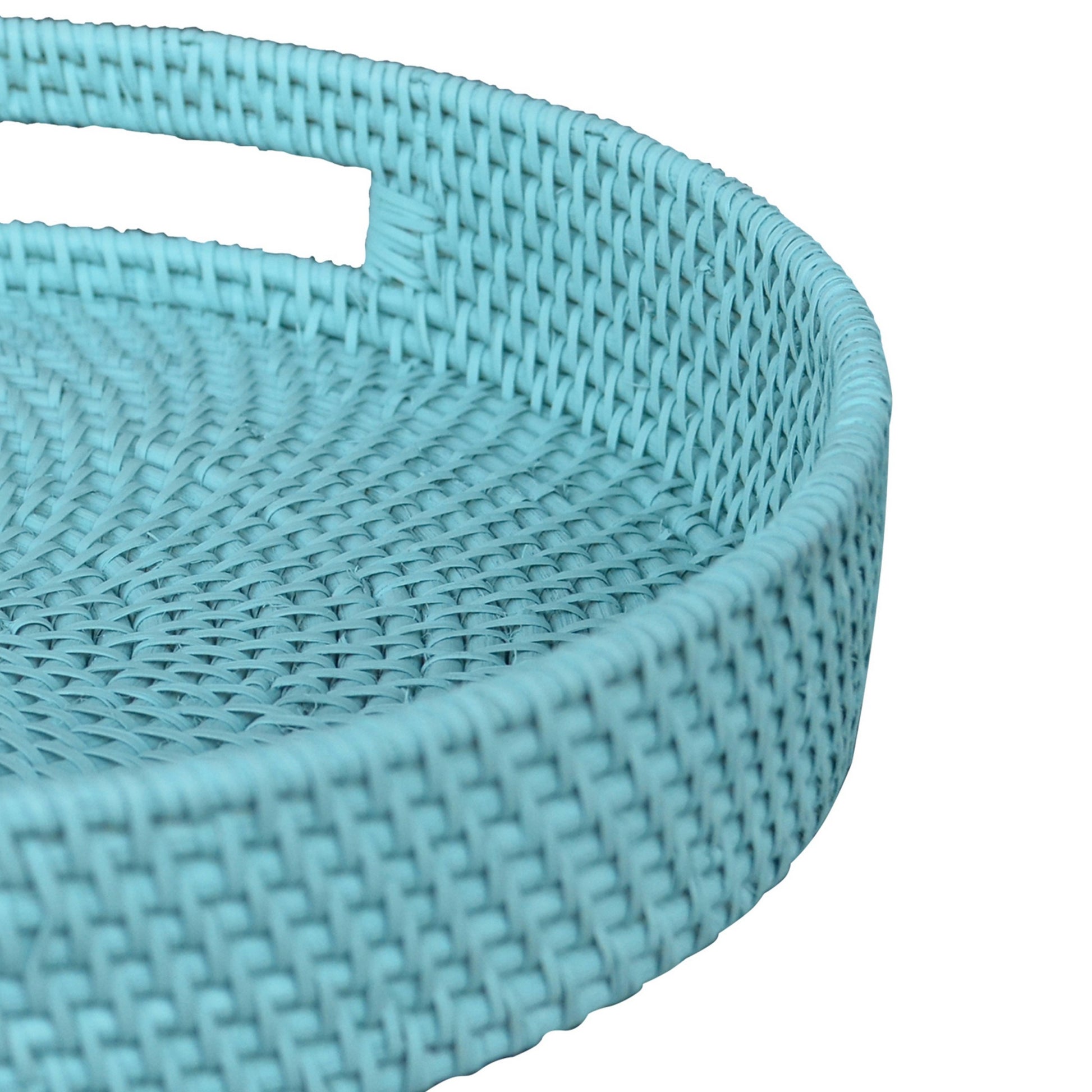 Handcrafted Rattan Lombok Coast Tray In Round Shape, Blue Blue Rattan