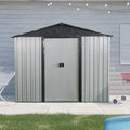 8Ft X 4Ft Outdoor Metal Storage Shed With Sliding Door And Foundation For Backyard, Patio, Lawn White And Black White Black Metal