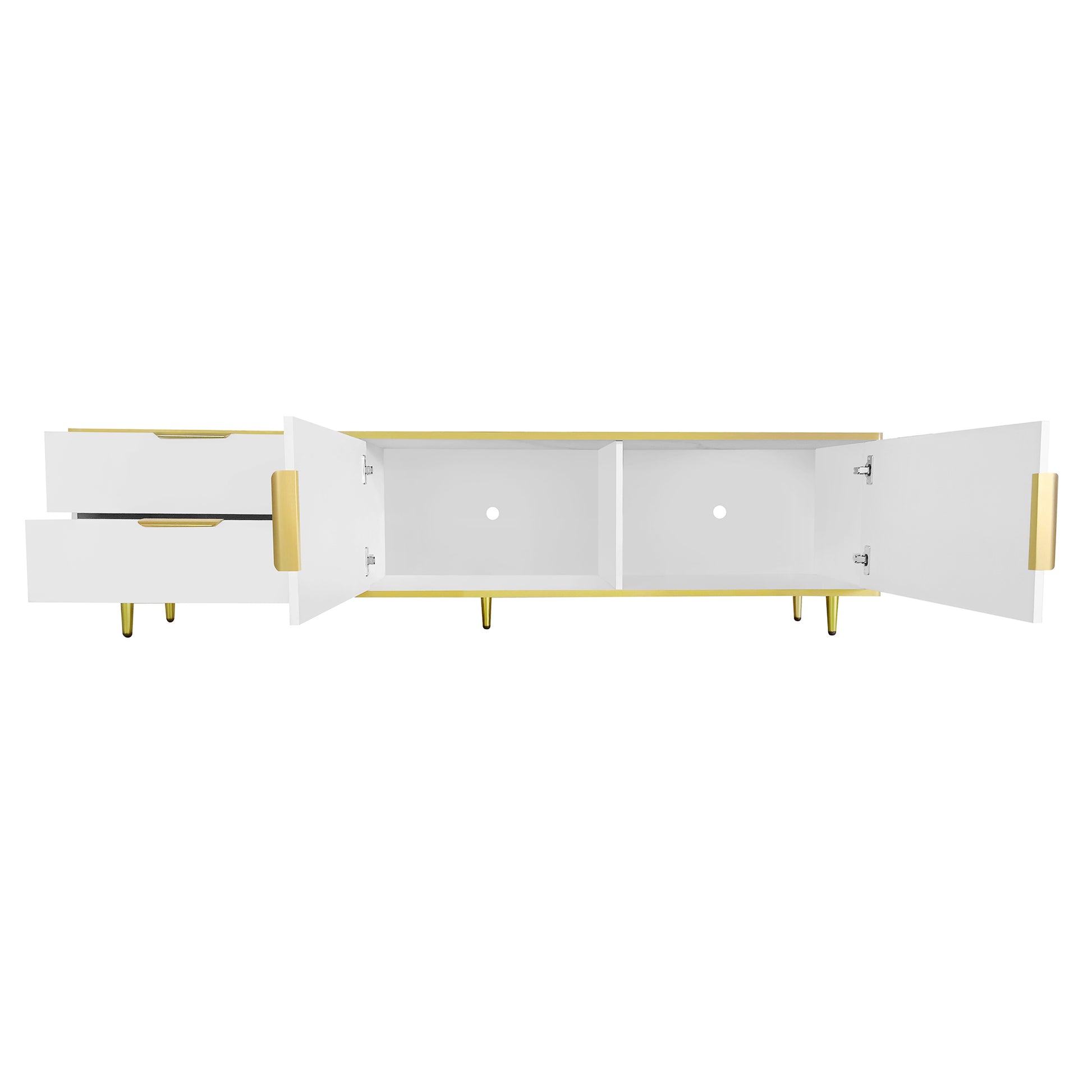 Modern Tv Stand For 65 Inch Tv, Entertainment Center Tv Media Console Table,With 2 Drawers And 2 Cabinets, Tv Console Cabinet Furniture For Living Room White 70 79 Inches Particle Board