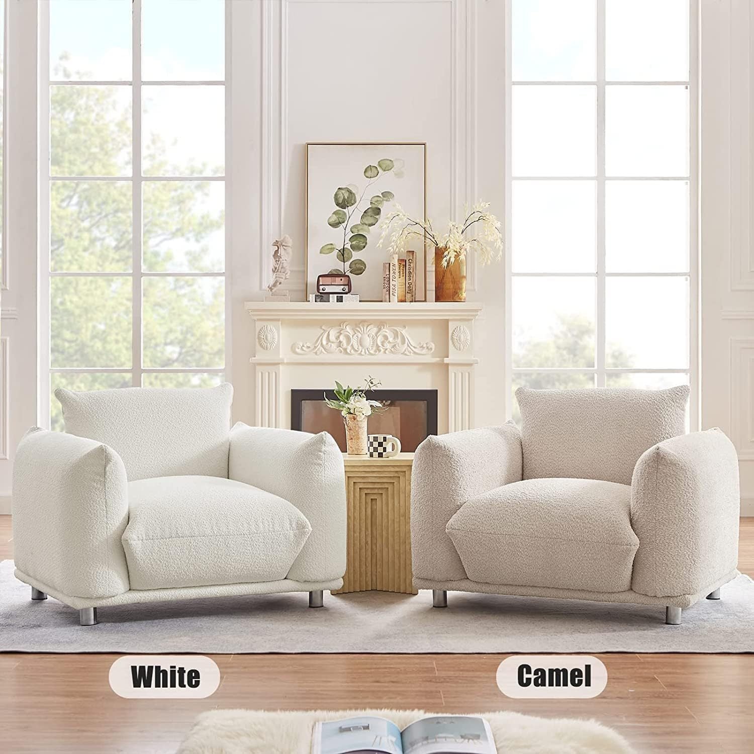 Sherpa Accent Chair Single Sofa 42"W Accent Chair For Bedroom Living Room Apartment, White White Fabric 1 Seat